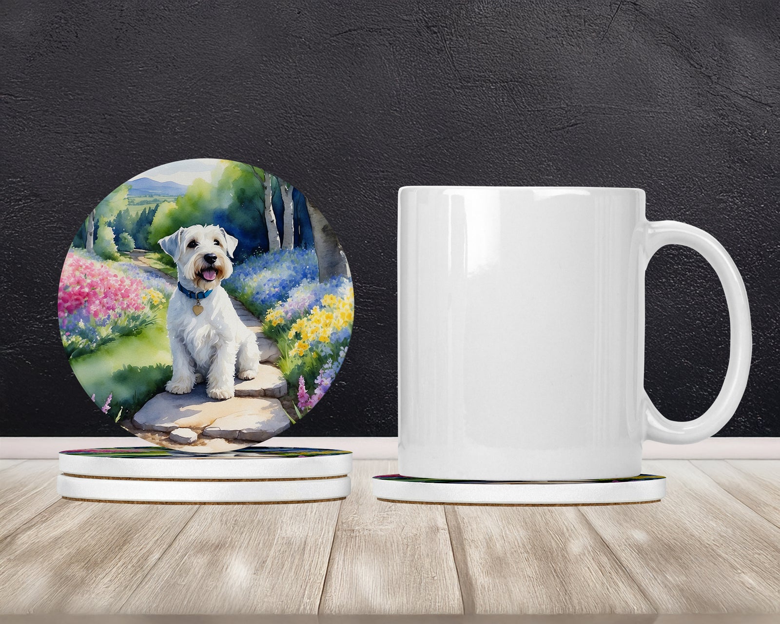 Caroline's Treasures Sealyham Terrier Spring Path Large Sandstone Coasters Pack of 4