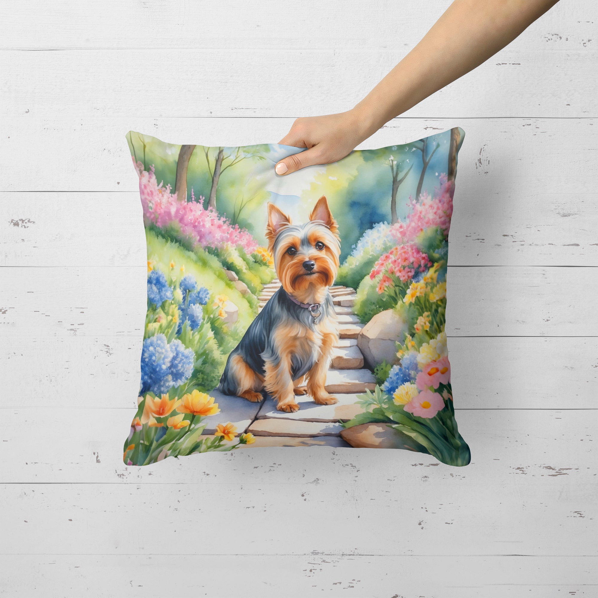 Silky Terrier Spring Path Throw Pillow