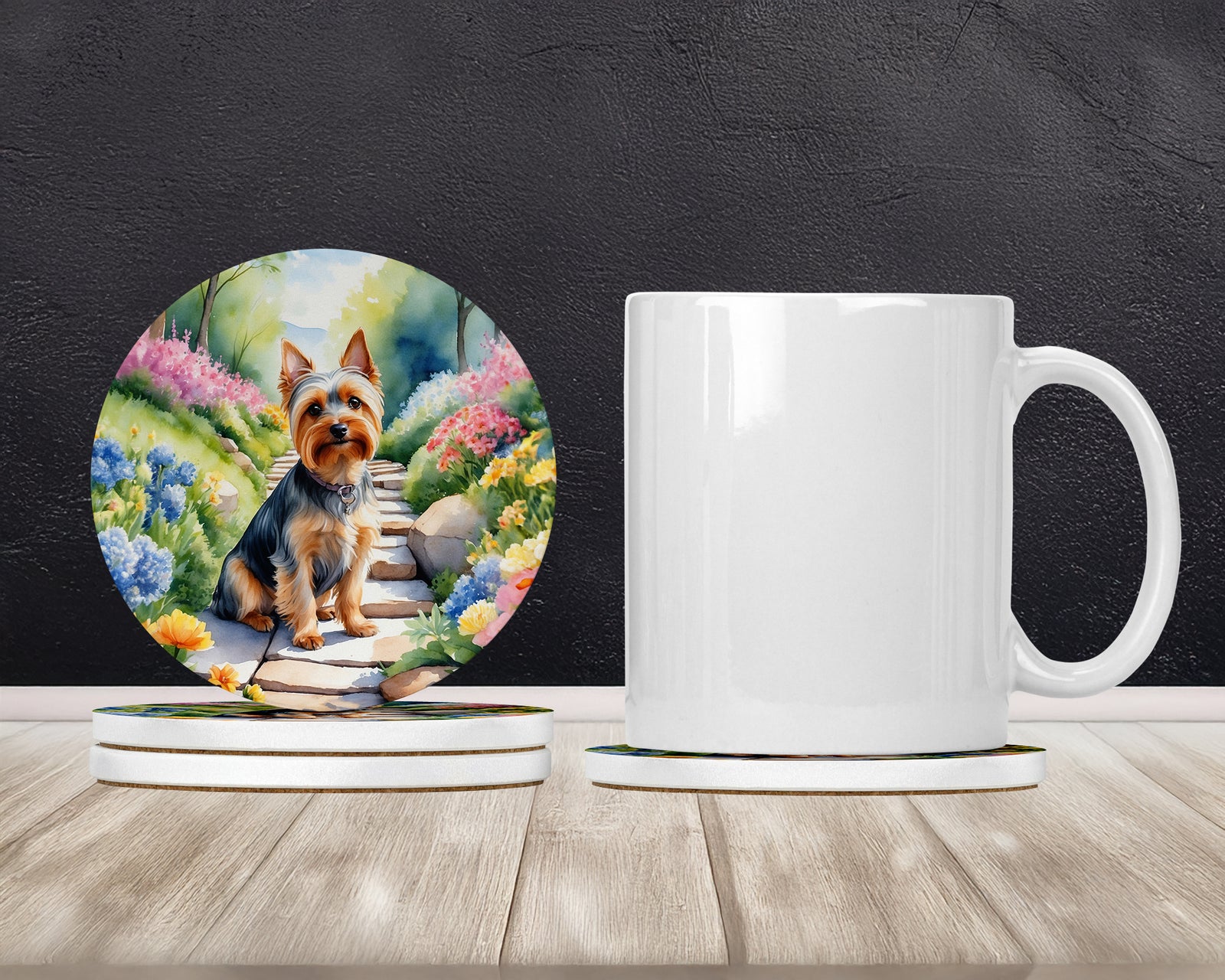 Caroline's Treasures Silky Terrier Spring Path Large Sandstone Coasters Pack of 4