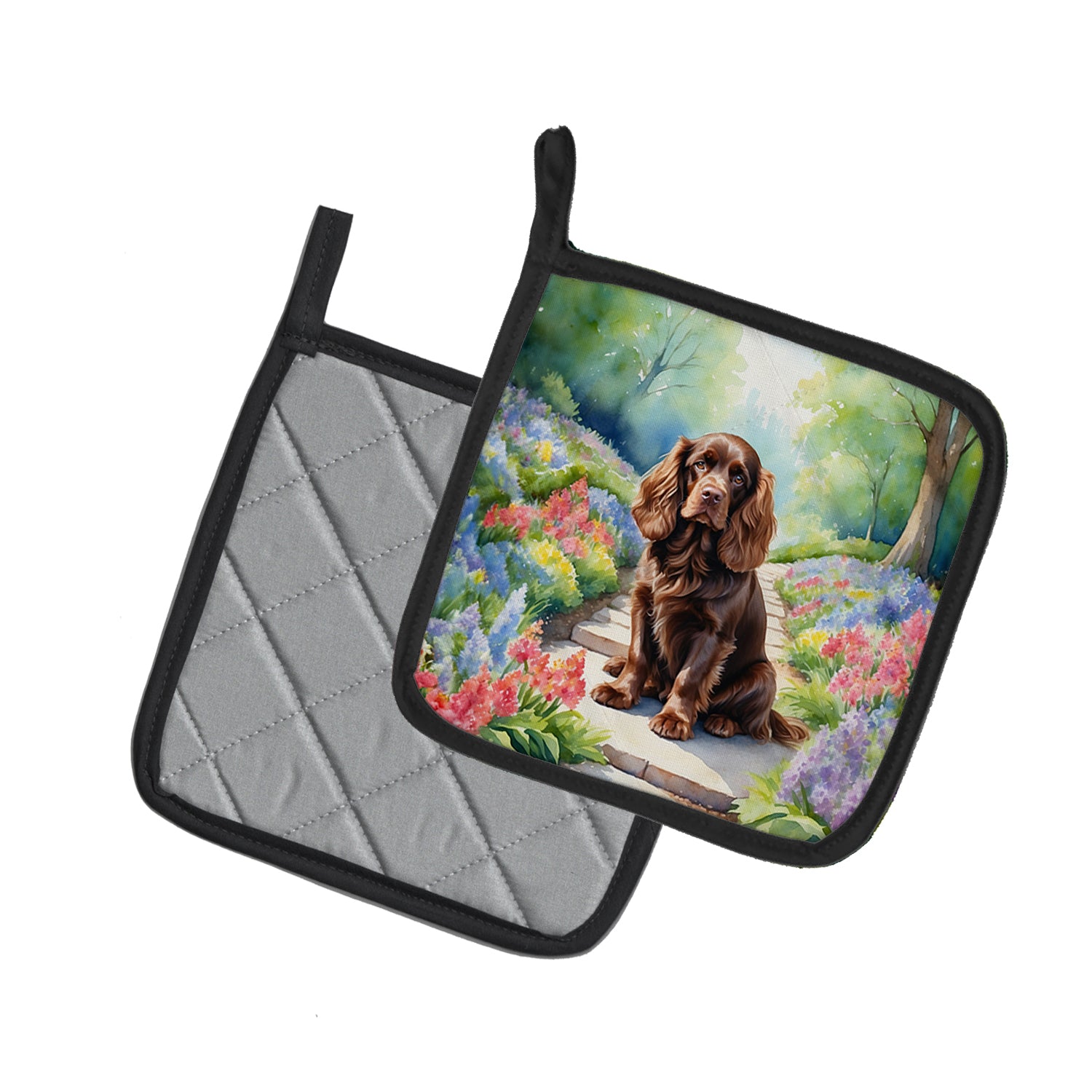 Sussex Spaniel Spring Path Pair of Pot Holders