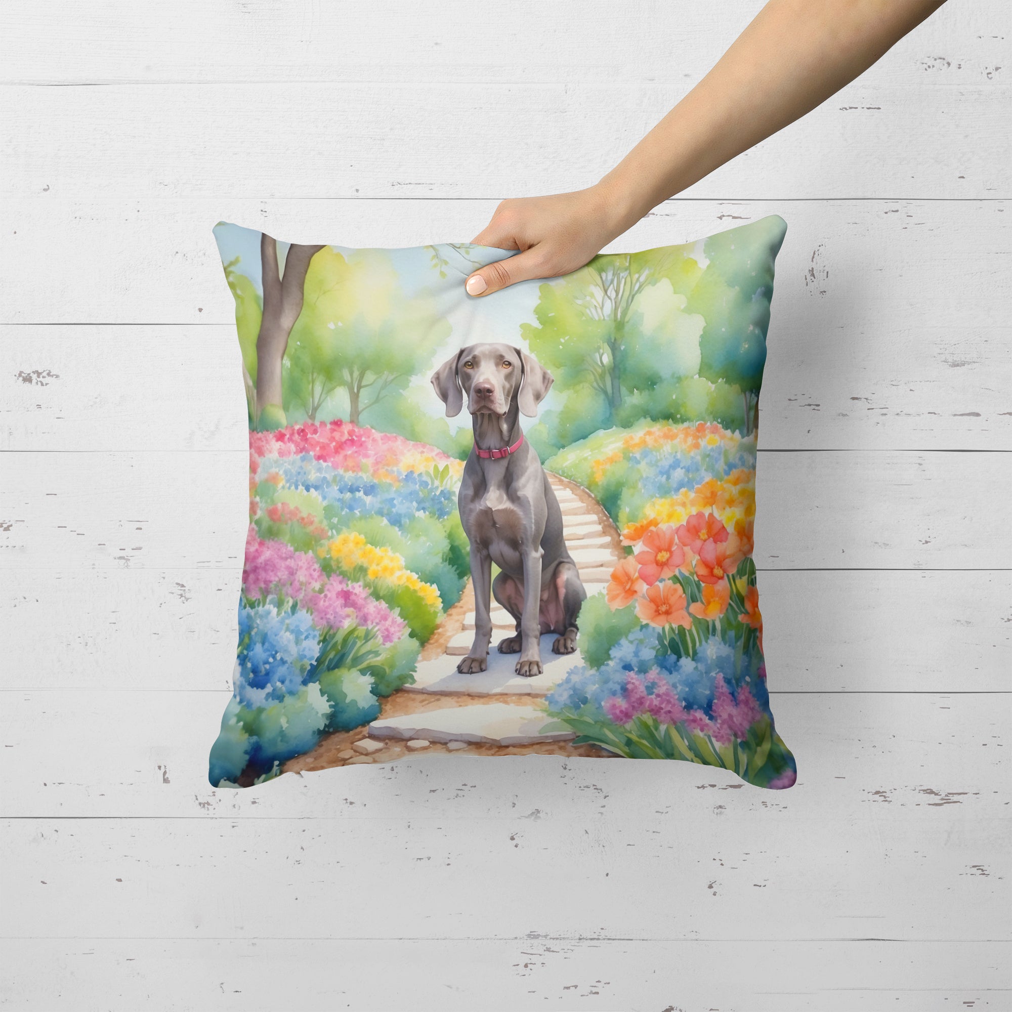 Buy this Weimaraner Spring Path Throw Pillow