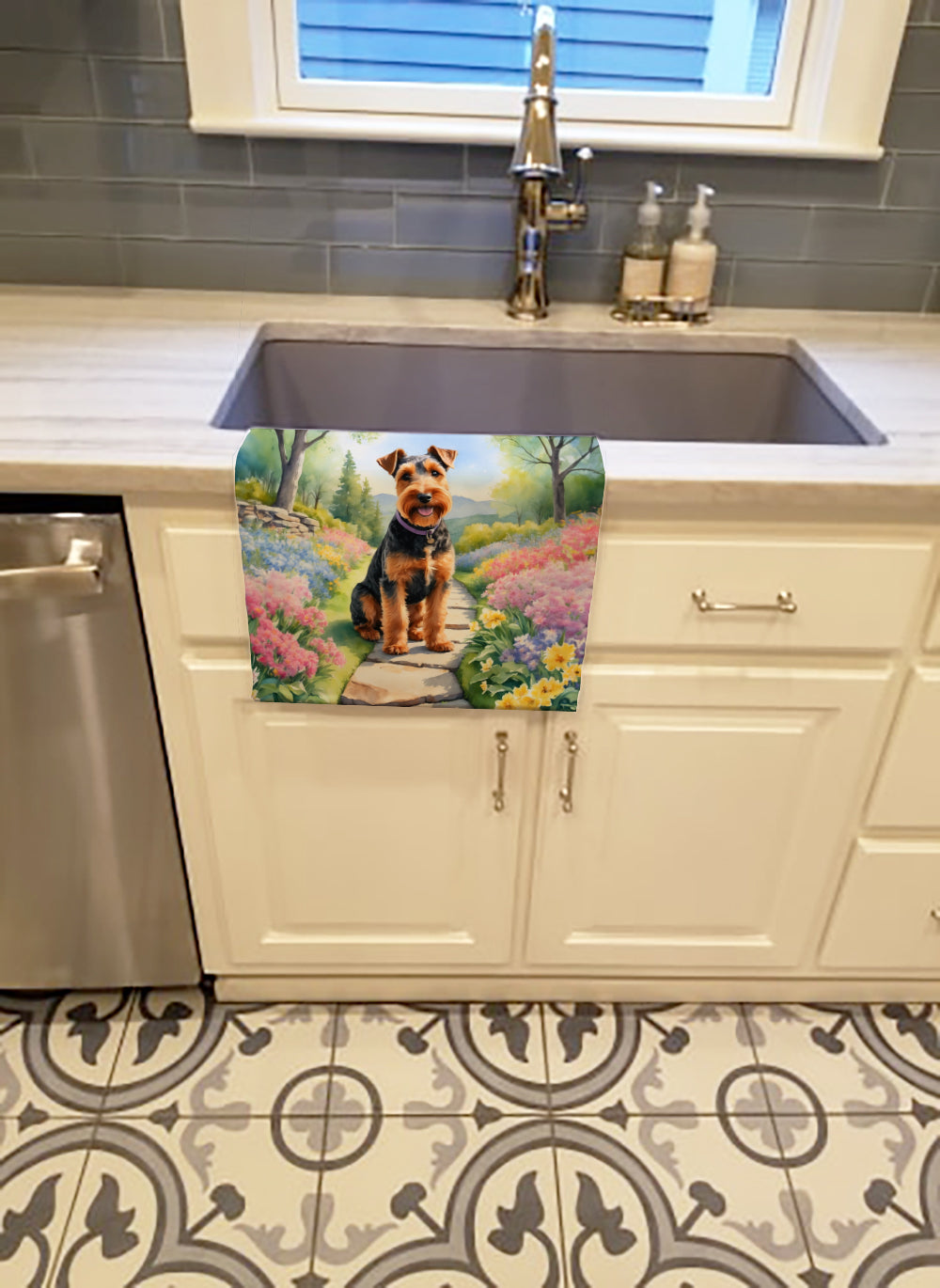 Buy this Welsh Terrier Spring Path Kitchen Towel