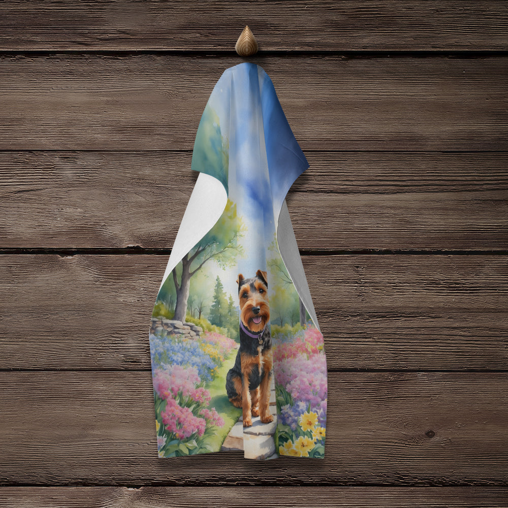 Welsh Terrier Spring Path Kitchen Towel