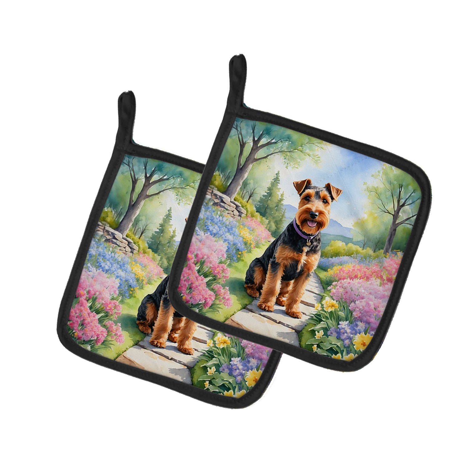 Buy this Welsh Terrier Spring Path Pair of Pot Holders