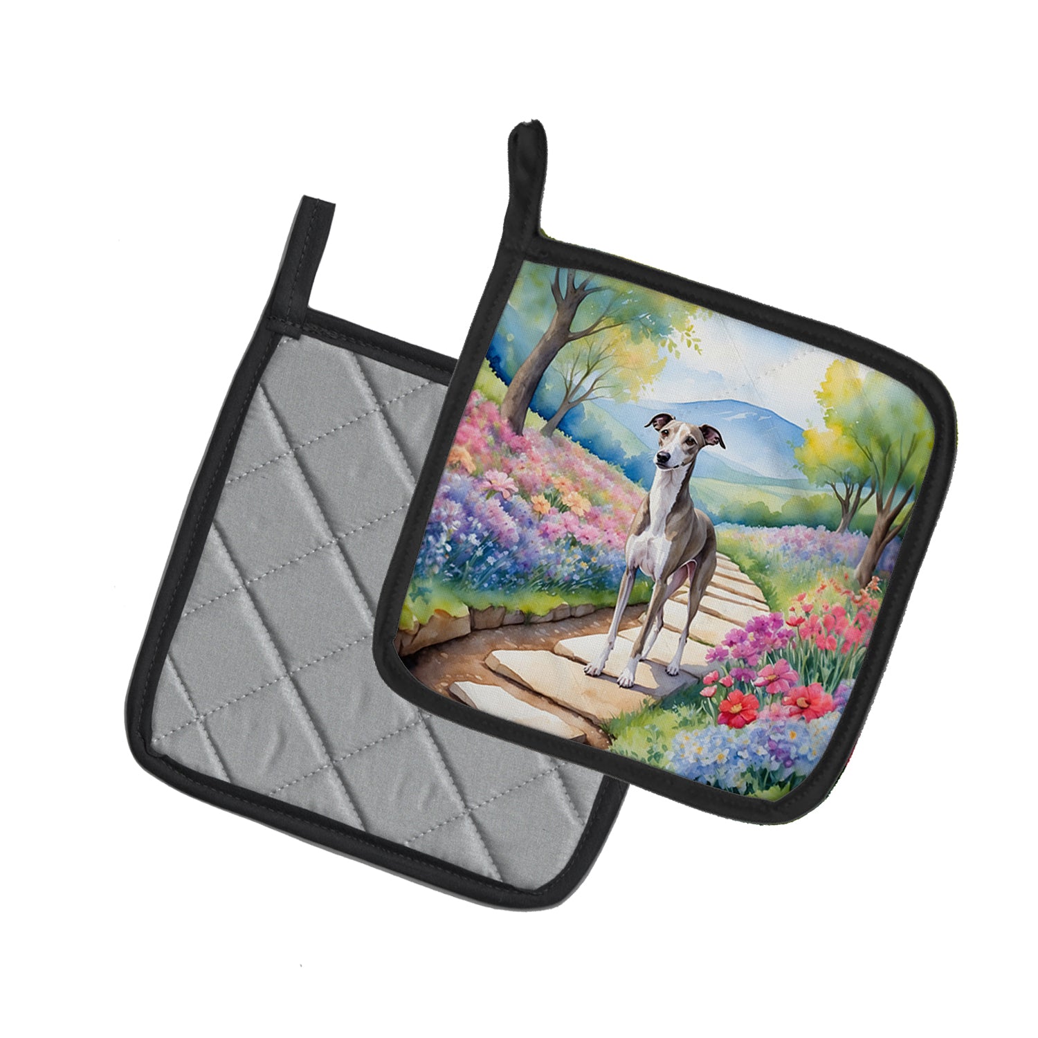 Whippet Spring Path Pair of Pot Holders
