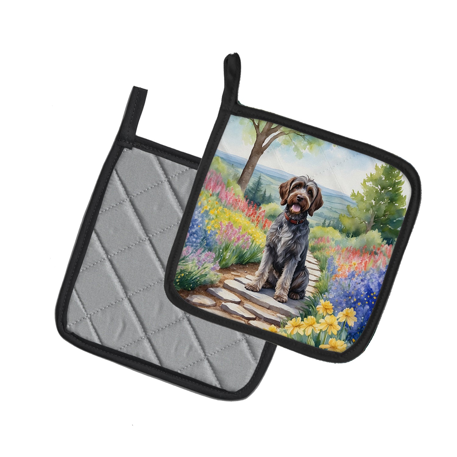 Wirehaired Pointing Griffon Spring Path Pair of Pot Holders