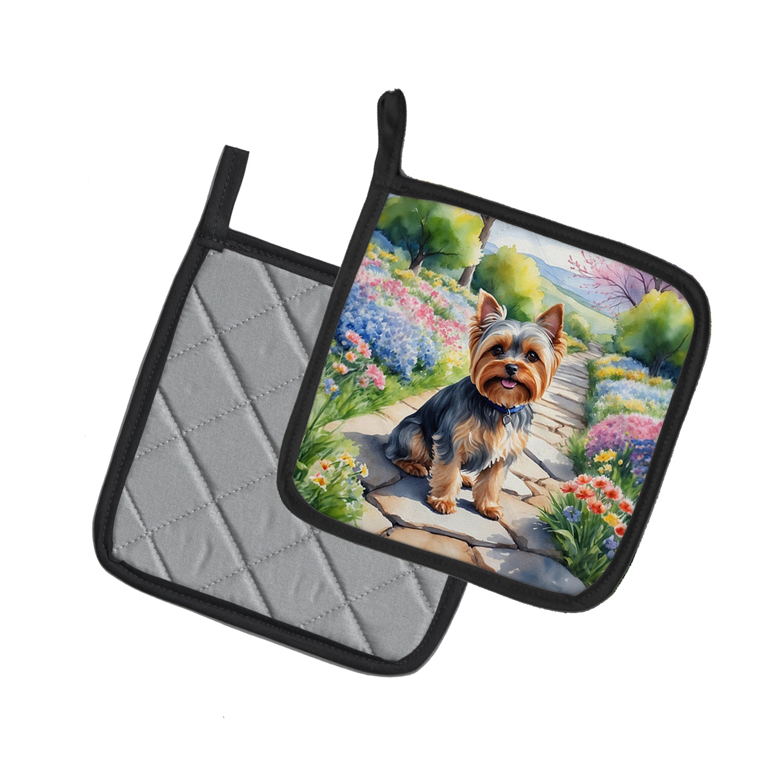 Yorkshire Terrier Spring Path Pair of Pot Holders
