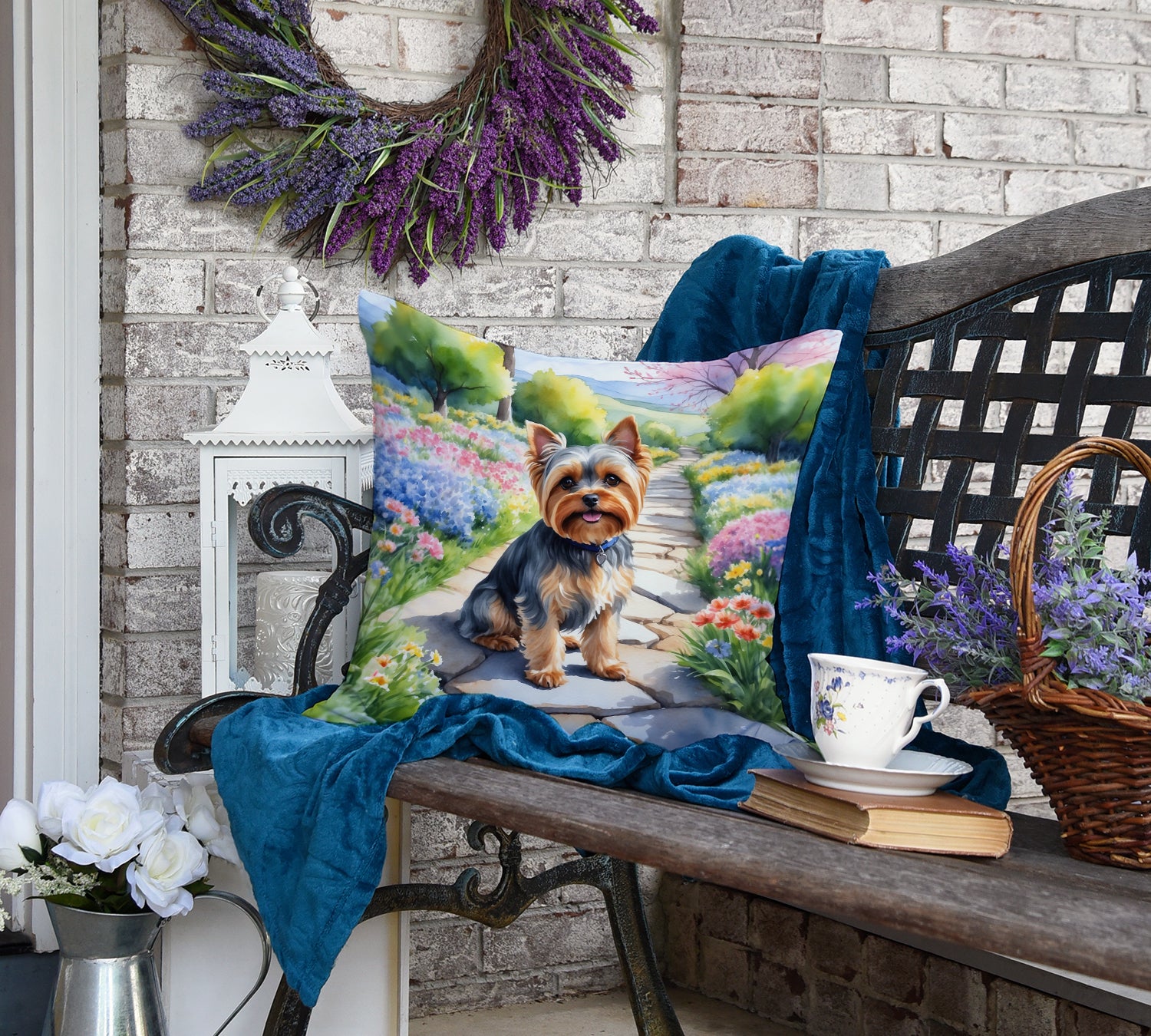 Yorkshire Terrier Spring Path Throw Pillow