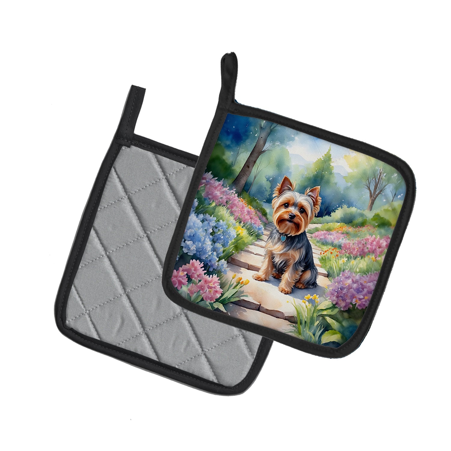 Yorkshire Terrier Spring Path Pair of Pot Holders