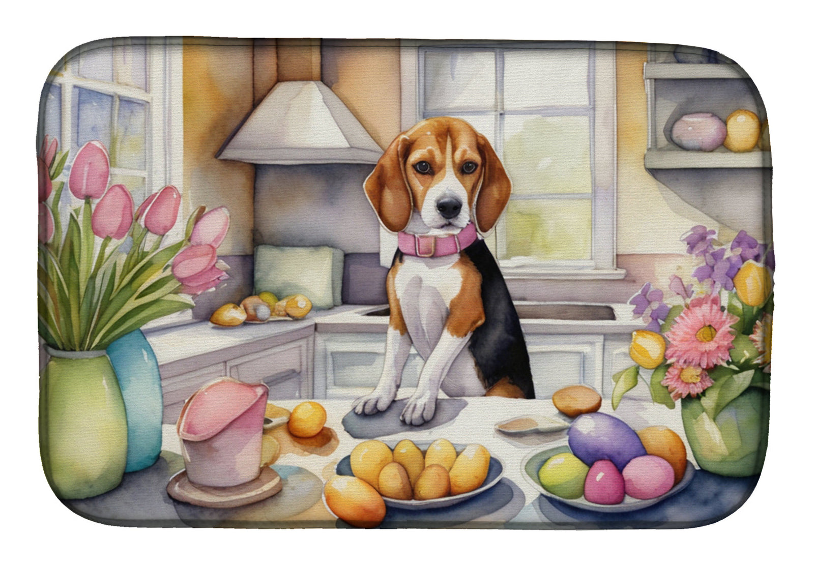 Caroline's Treasures Decorating Easter Beagle Dish Drying Mat