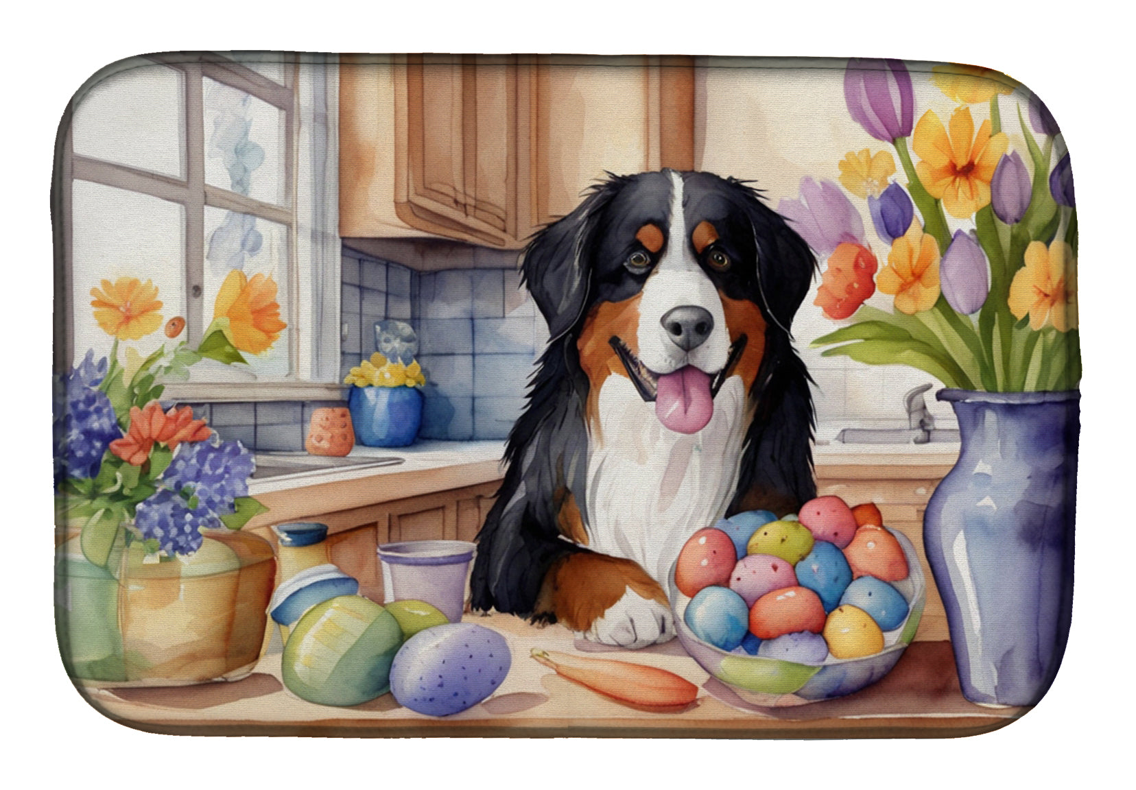 Caroline's Treasures Decorating Easter Bernese Mountain Dog Dish Drying Mat