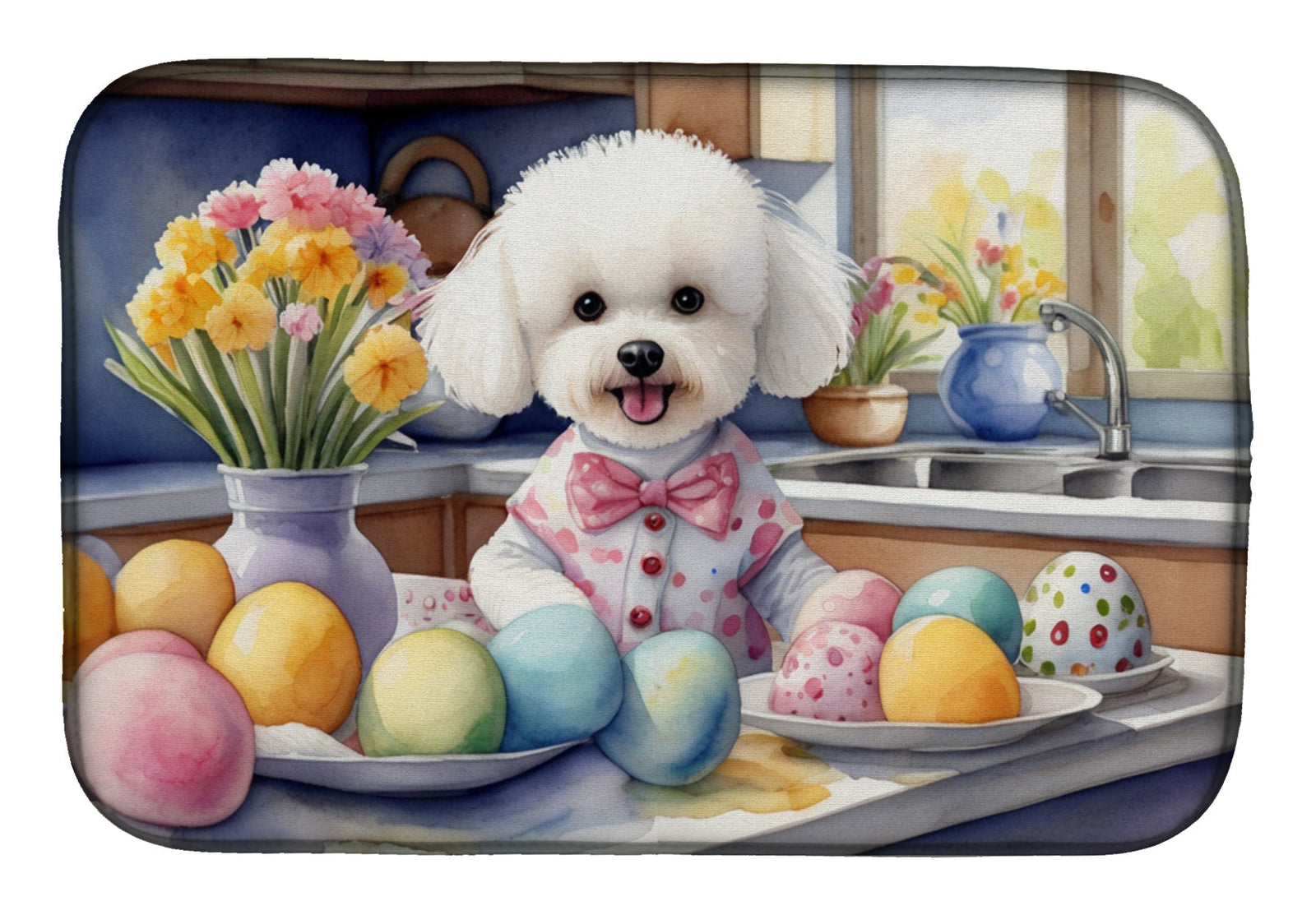 Caroline's Treasures Decorating Easter Bichon Frise Dish Drying Mat