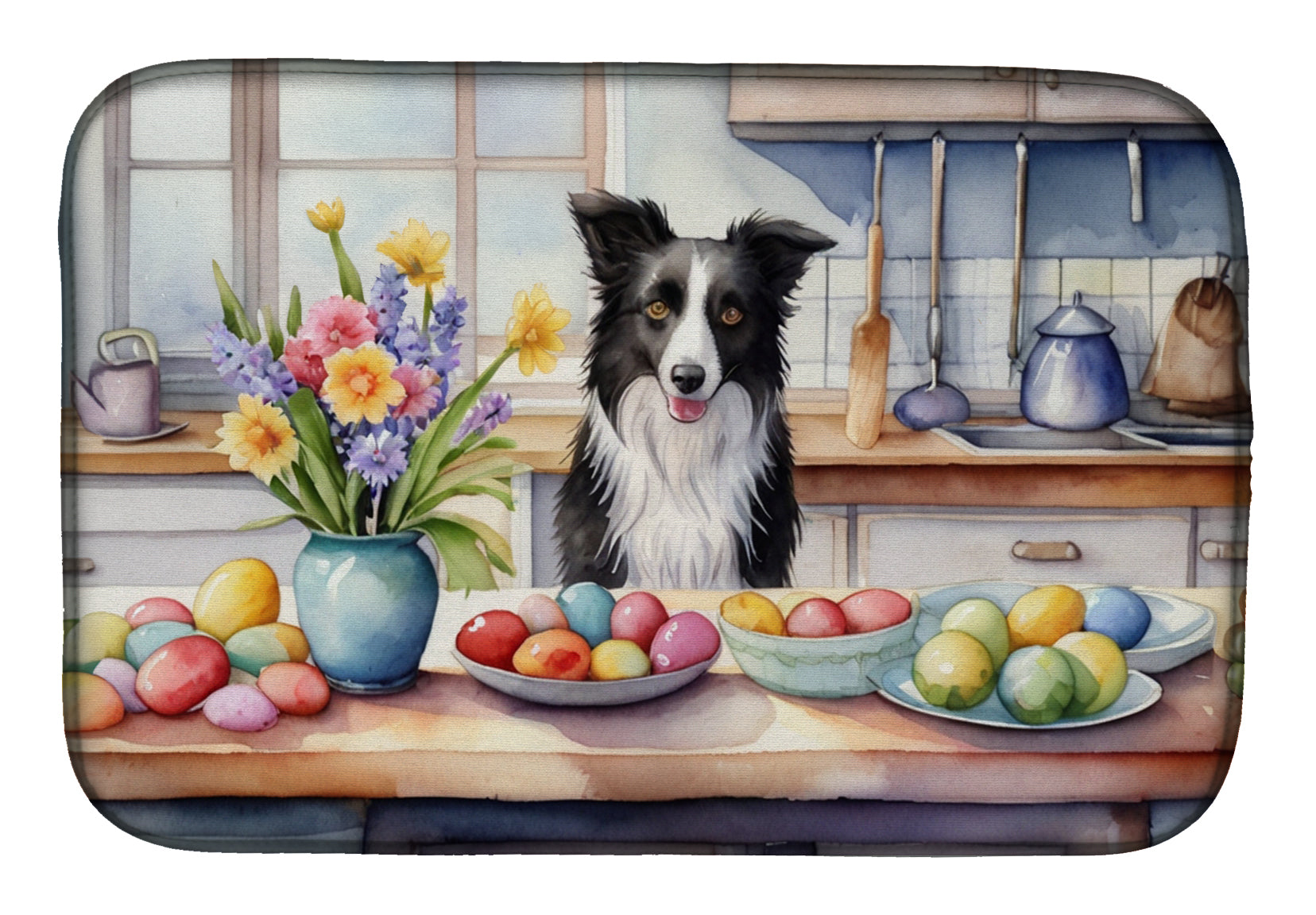 Caroline's Treasures Decorating Easter Border Collie Dish Drying Mat