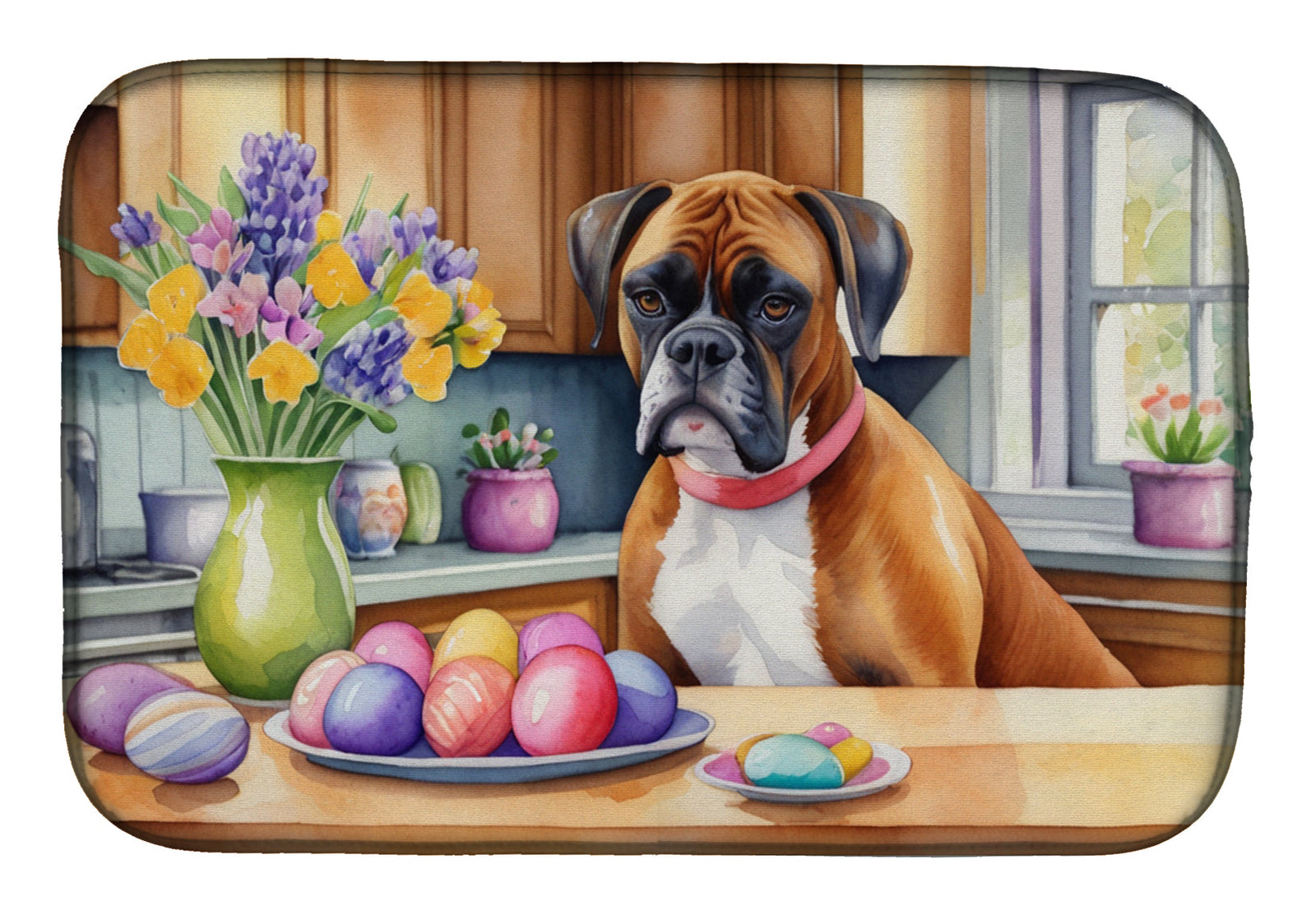 Caroline's Treasures Decorating Easter Boxer Dish Drying Mat