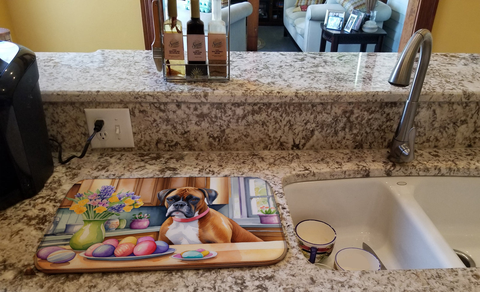 Caroline's Treasures Decorating Easter Boxer Dish Drying Mat