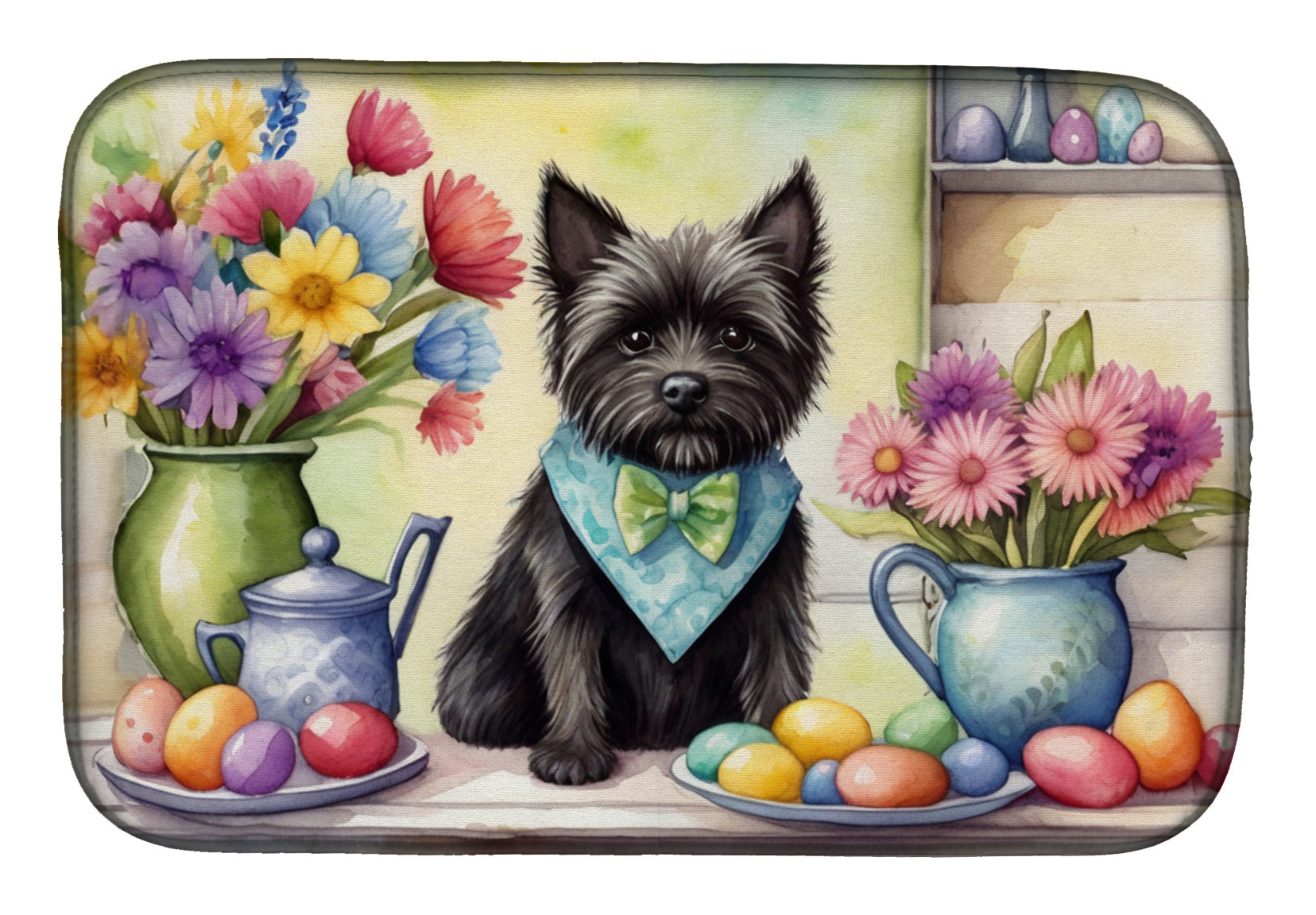 Caroline's Treasures Decorating Easter Cairn Terrier Dish Drying Mat
