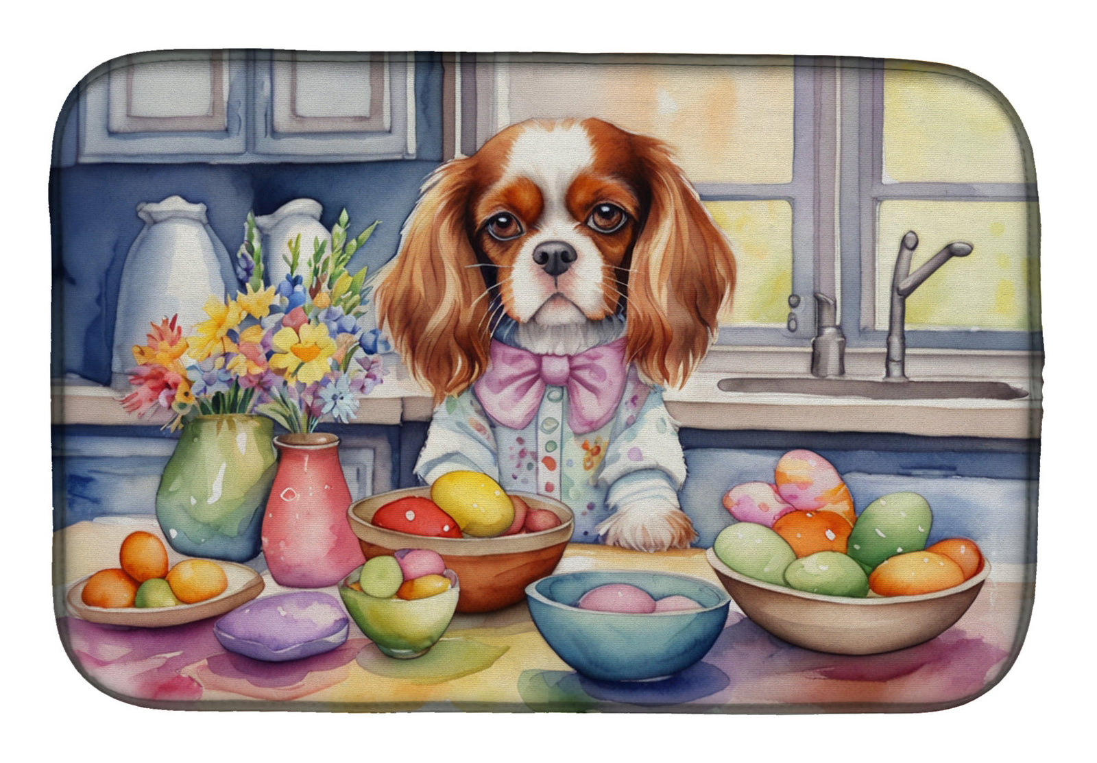 Caroline's Treasures Decorating Easter Cavalier Spaniel Dish Drying Mat