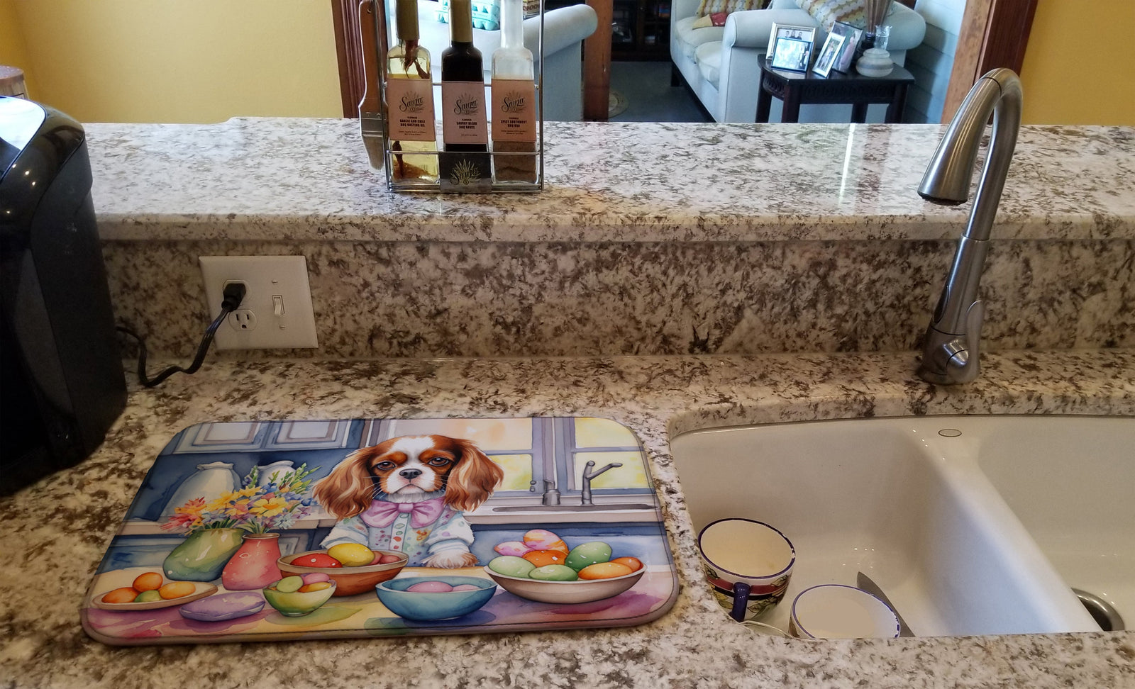 Caroline's Treasures Decorating Easter Cavalier Spaniel Dish Drying Mat