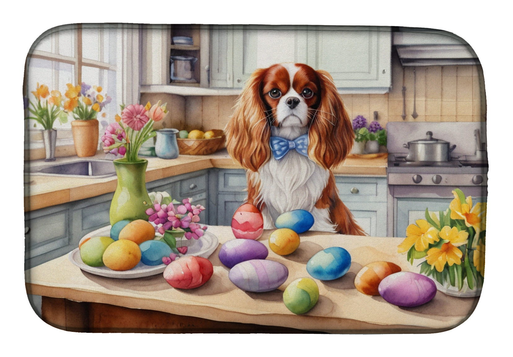 Caroline's Treasures Decorating Easter Cavalier Spaniel Dish Drying Mat