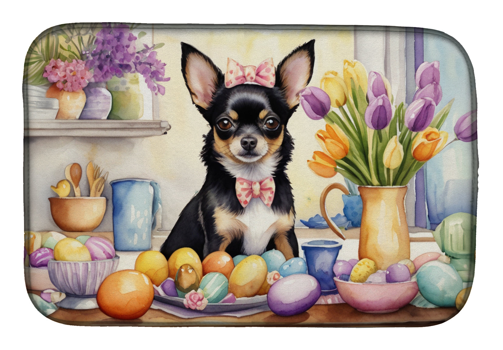 Caroline's Treasures Decorating Easter Chihuahua Dish Drying Mat