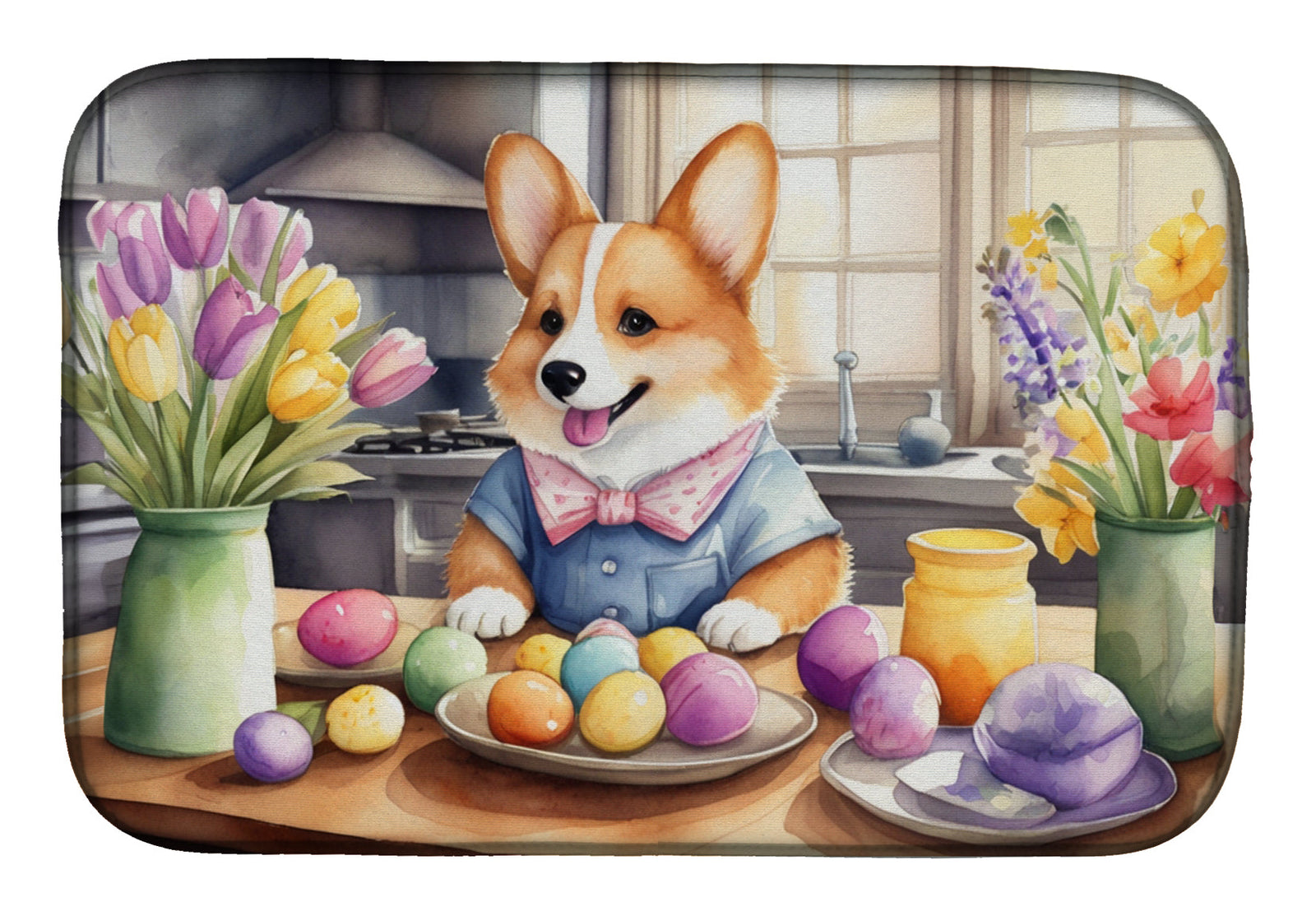 Caroline's Treasures Decorating Easter Corgi Dish Drying Mat