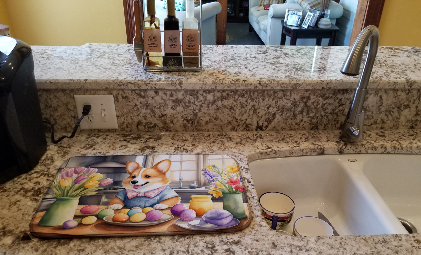 Caroline's Treasures Decorating Easter Corgi Dish Drying Mat