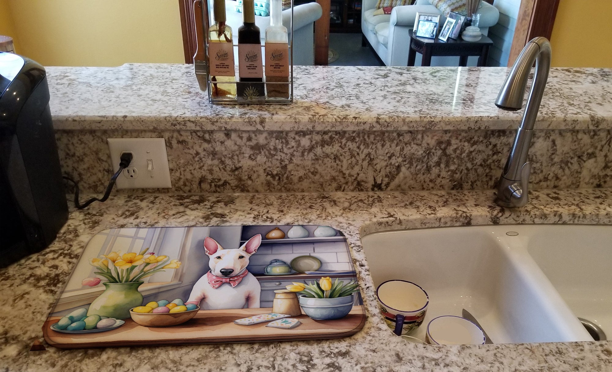 Caroline's Treasures Decorating Easter English Bull Terrier Dish Drying Mat