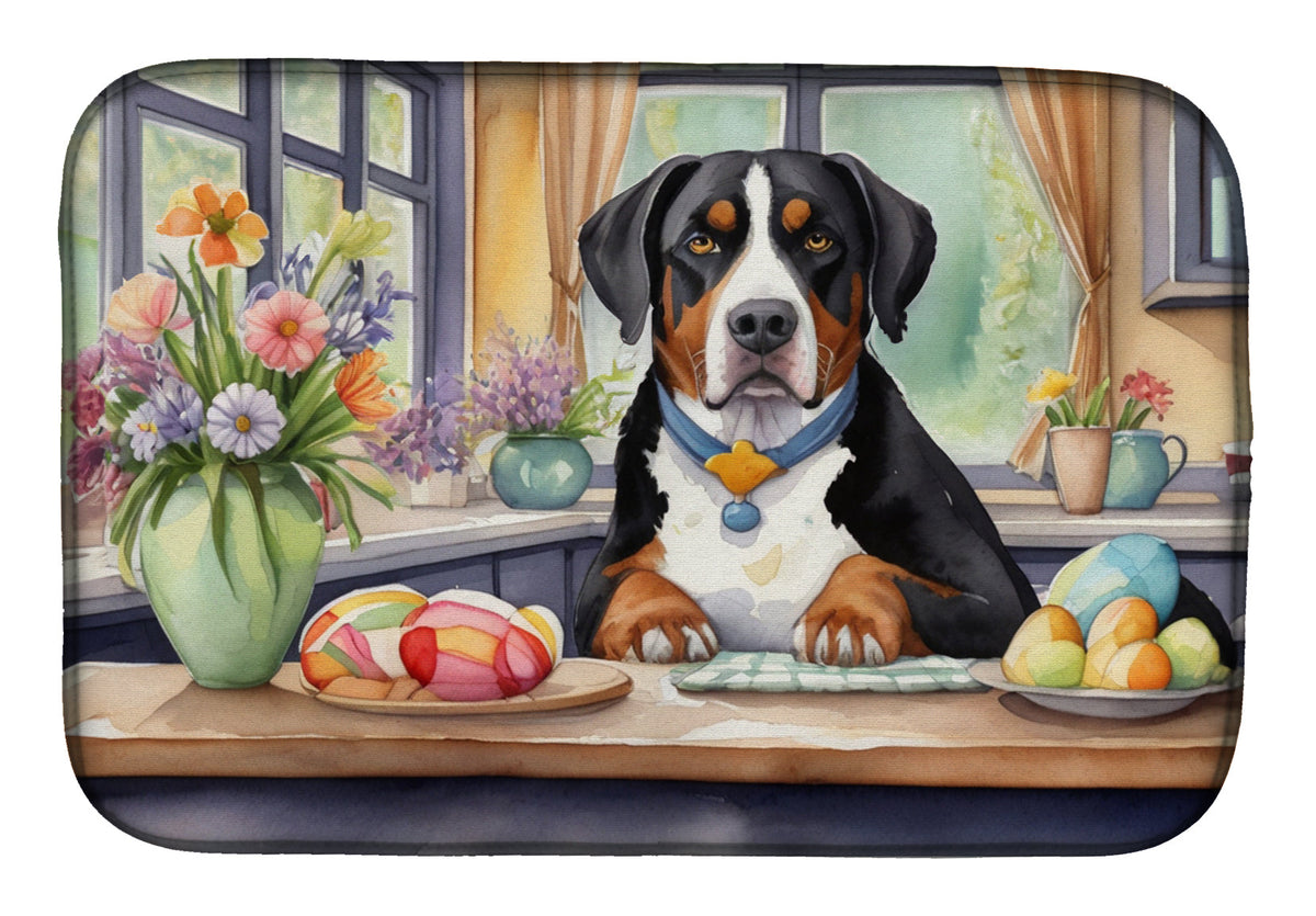Caroline's Treasures Decorating Easter Greater Swiss Mountain Dog Dish Drying Mat