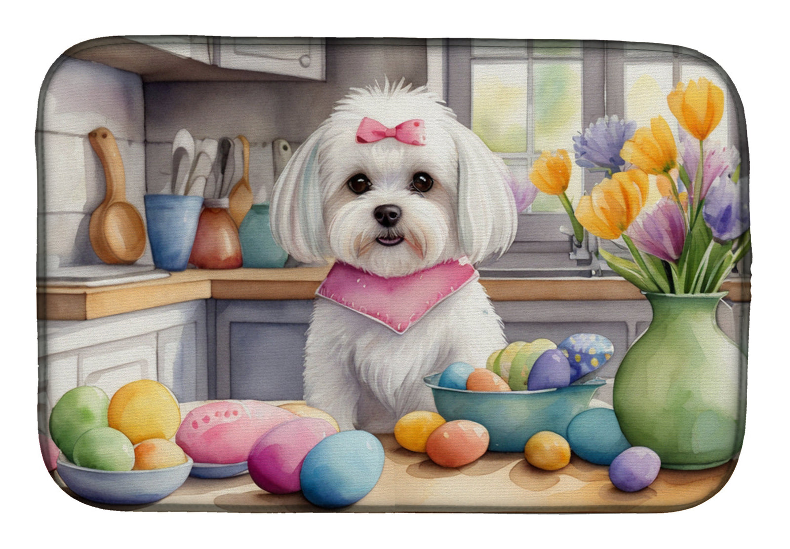 Caroline's Treasures Decorating Easter Maltese Dish Drying Mat