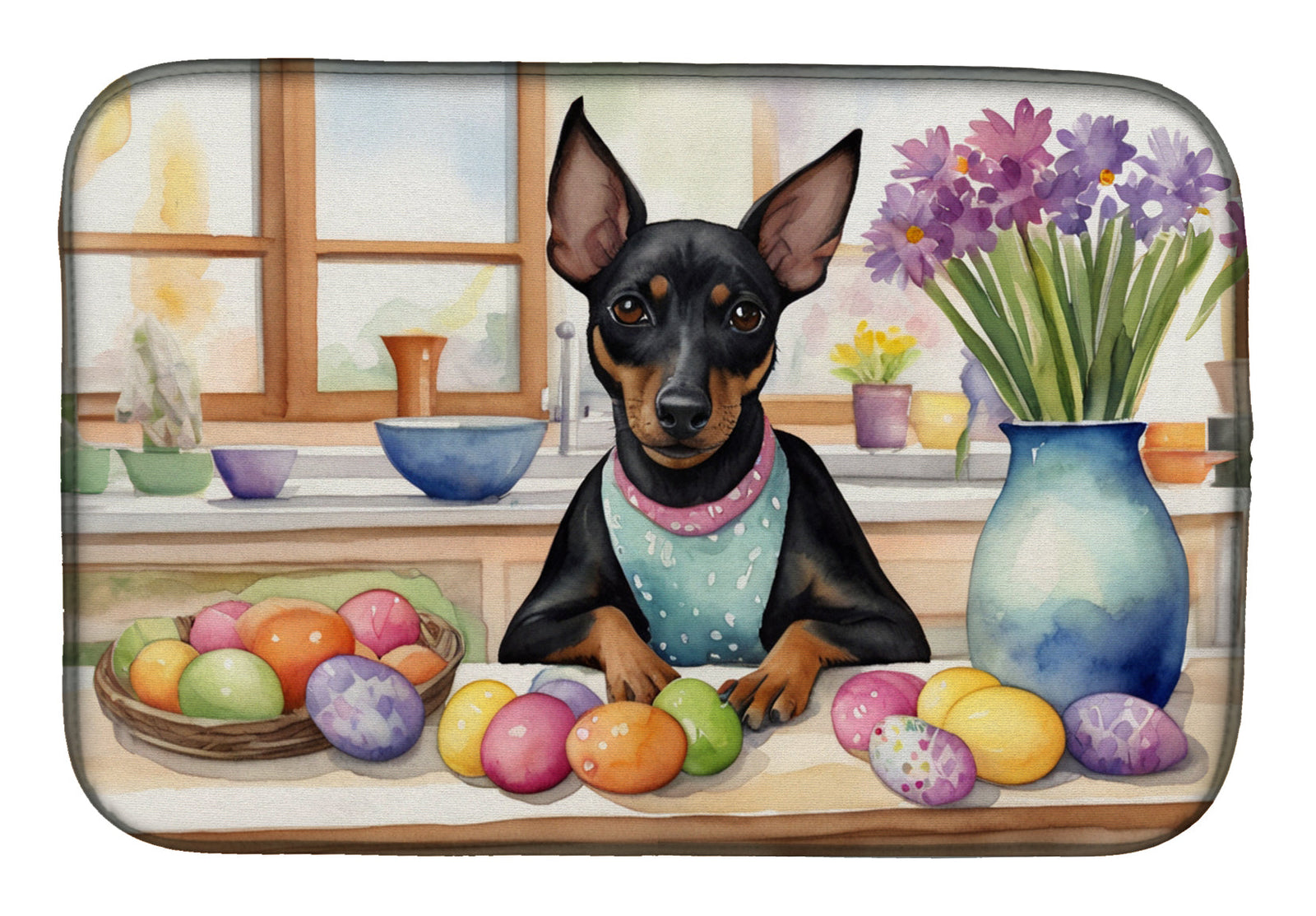 Caroline's Treasures Decorating Easter Manchester Terrier Dish Drying Mat