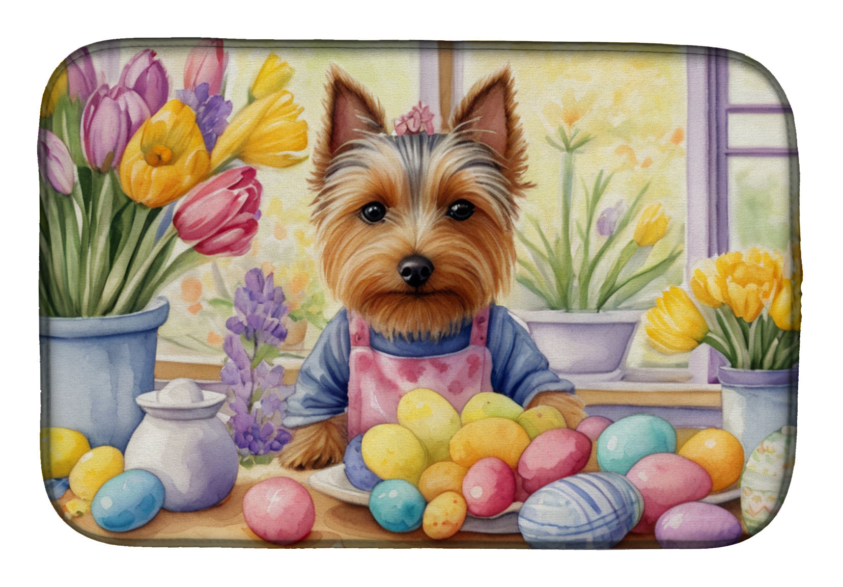 Caroline's Treasures Decorating Easter Silky Terrier Dish Drying Mat