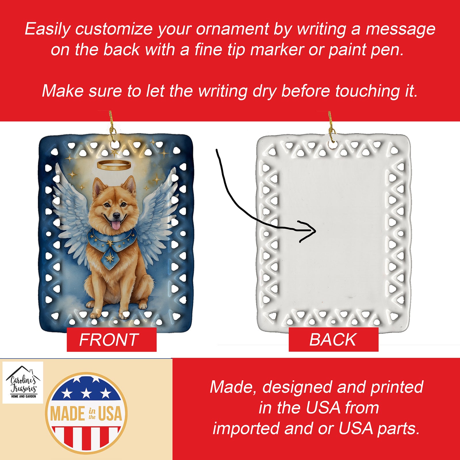 Caroline's Treasures Finnish Spitz My Angel Porcelain Ornament