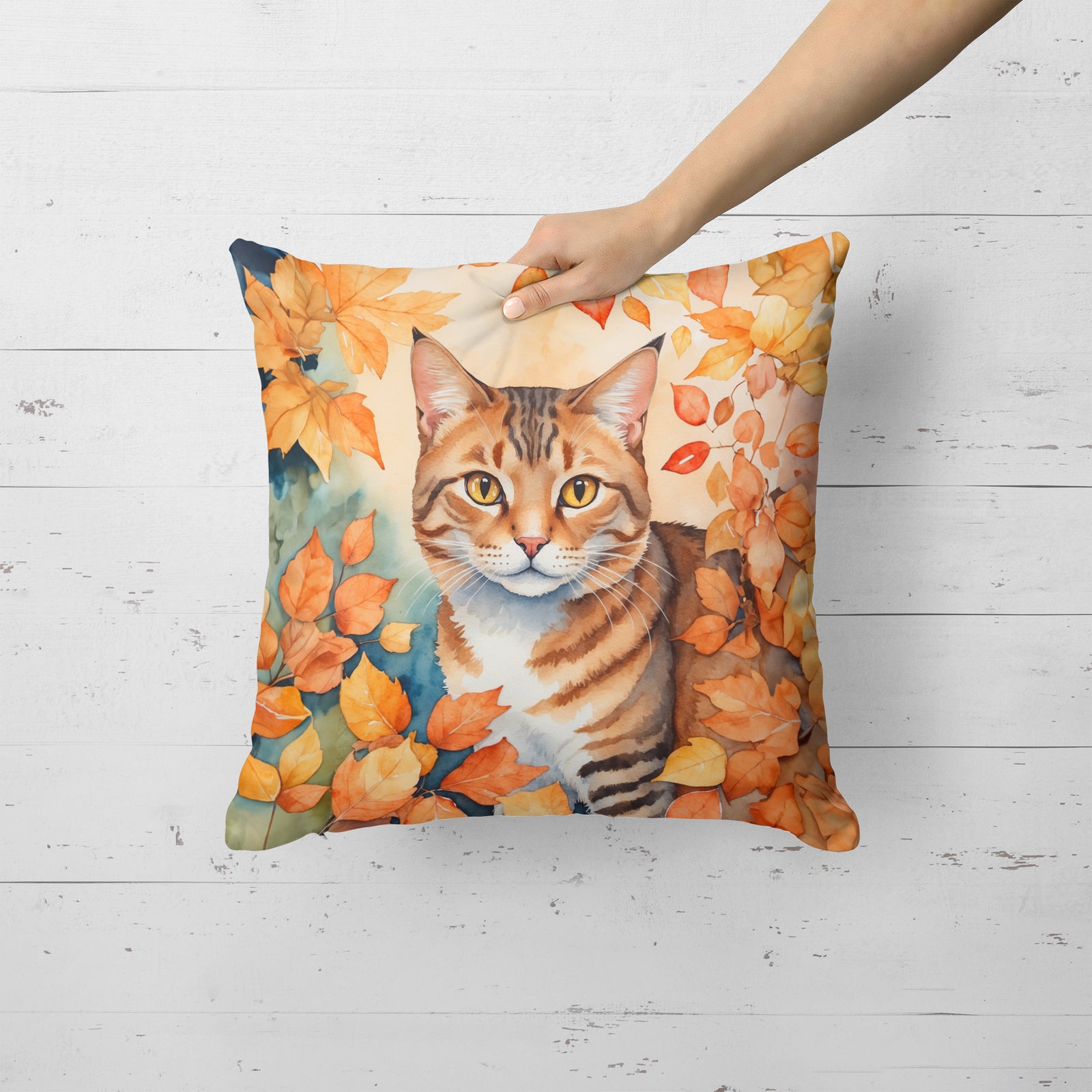 Caroline's Treasures Aegean Cat in Fall Leaves Throw Pillow