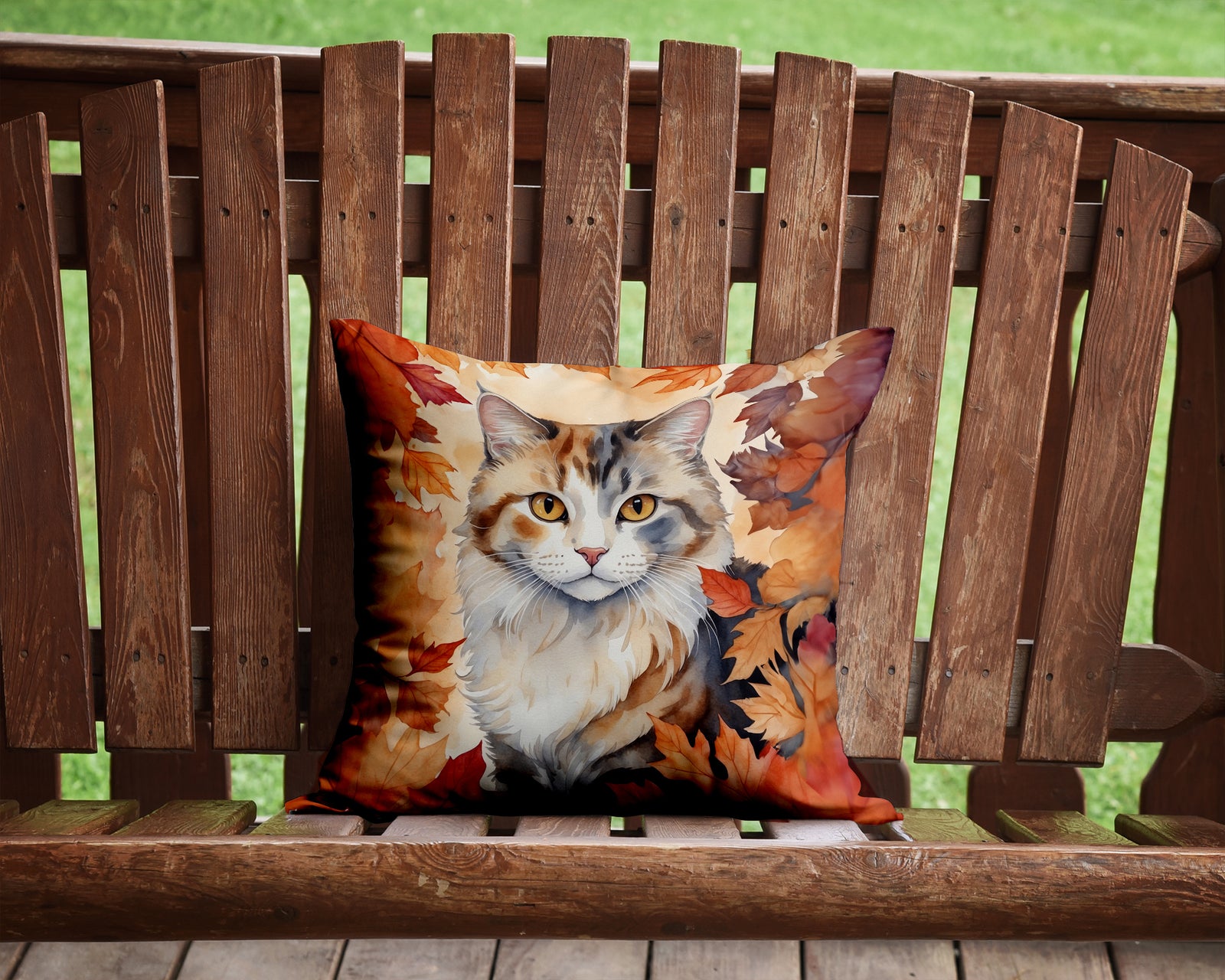 Caroline's Treasures American Curl Cat in Fall Leaves Throw Pillow - 14x14 Decorative Pillow – Art for Your Home & Patio