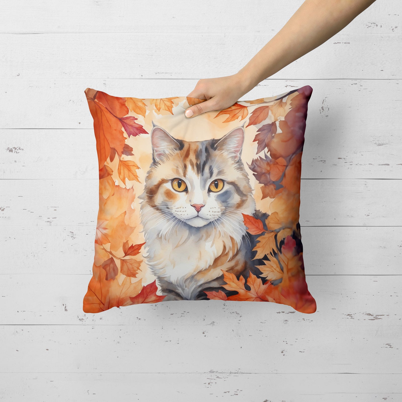 Caroline's Treasures American Curl Cat in Fall Leaves Throw Pillow