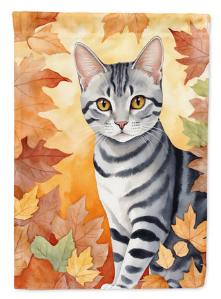 Caroline's Treasures American Shorthair Cat in Fall Leaves House Flag