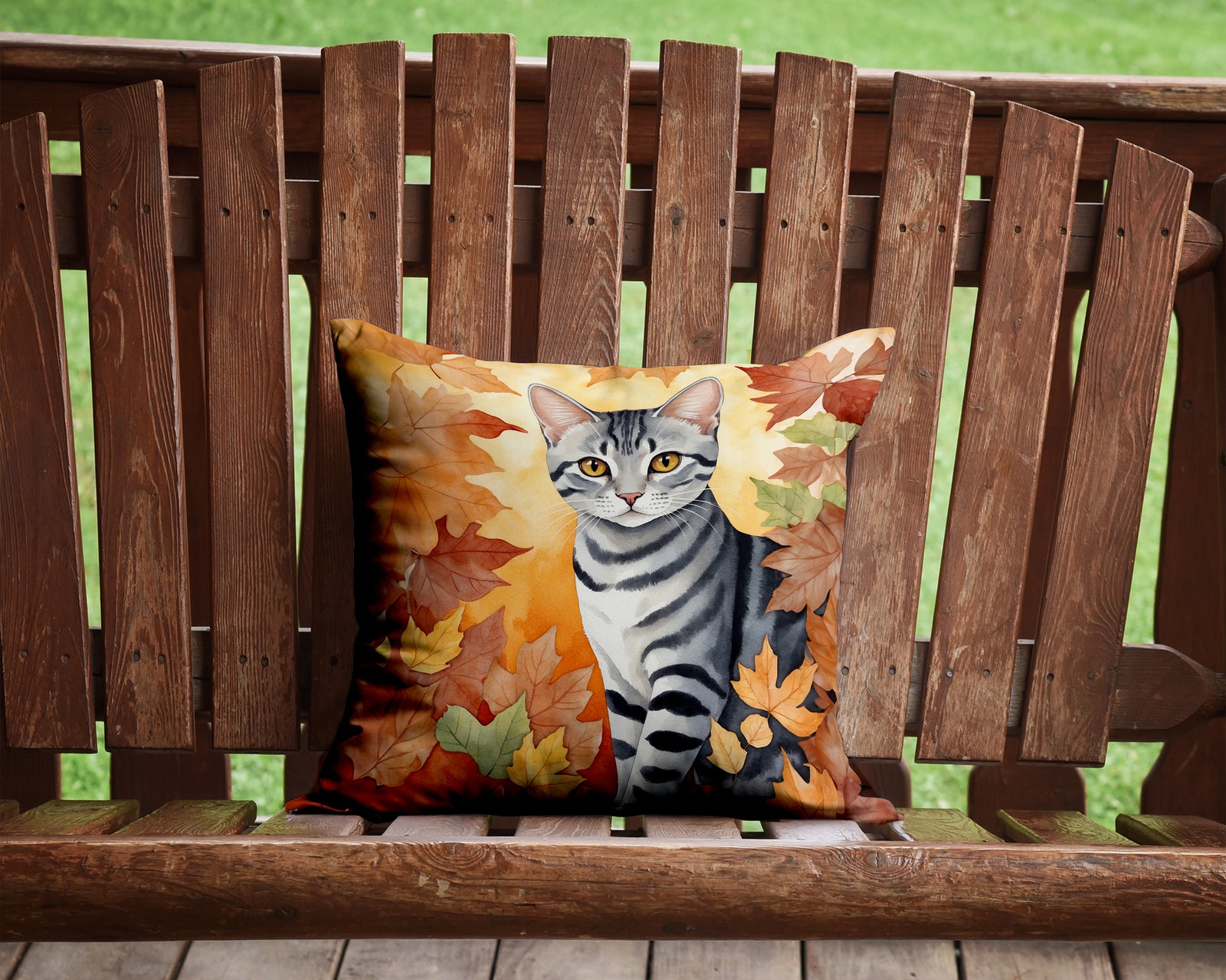 Caroline's Treasures American Shorthair Cat in Fall Leaves Throw Pillow - 14x14 Decorative Pillow – Art for Your Home & Patio