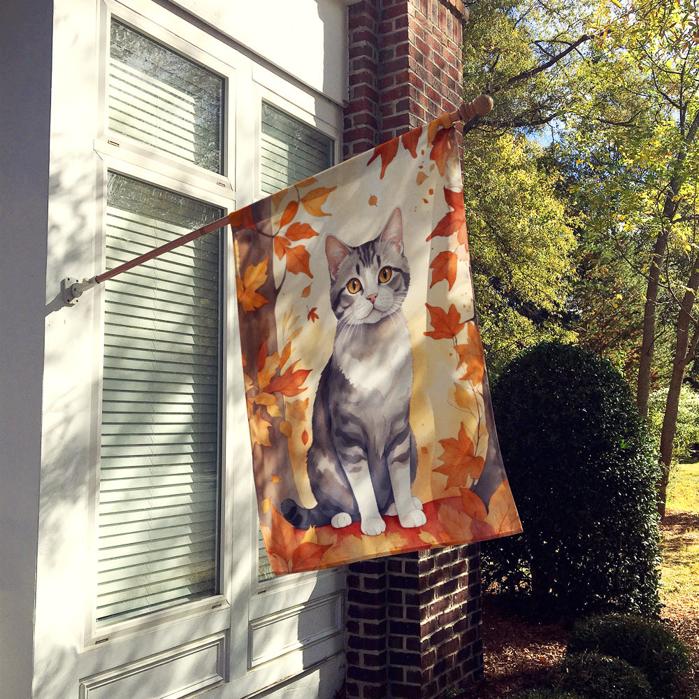 Caroline's Treasures American Wirehair Cat in Fall Leaves House Flag