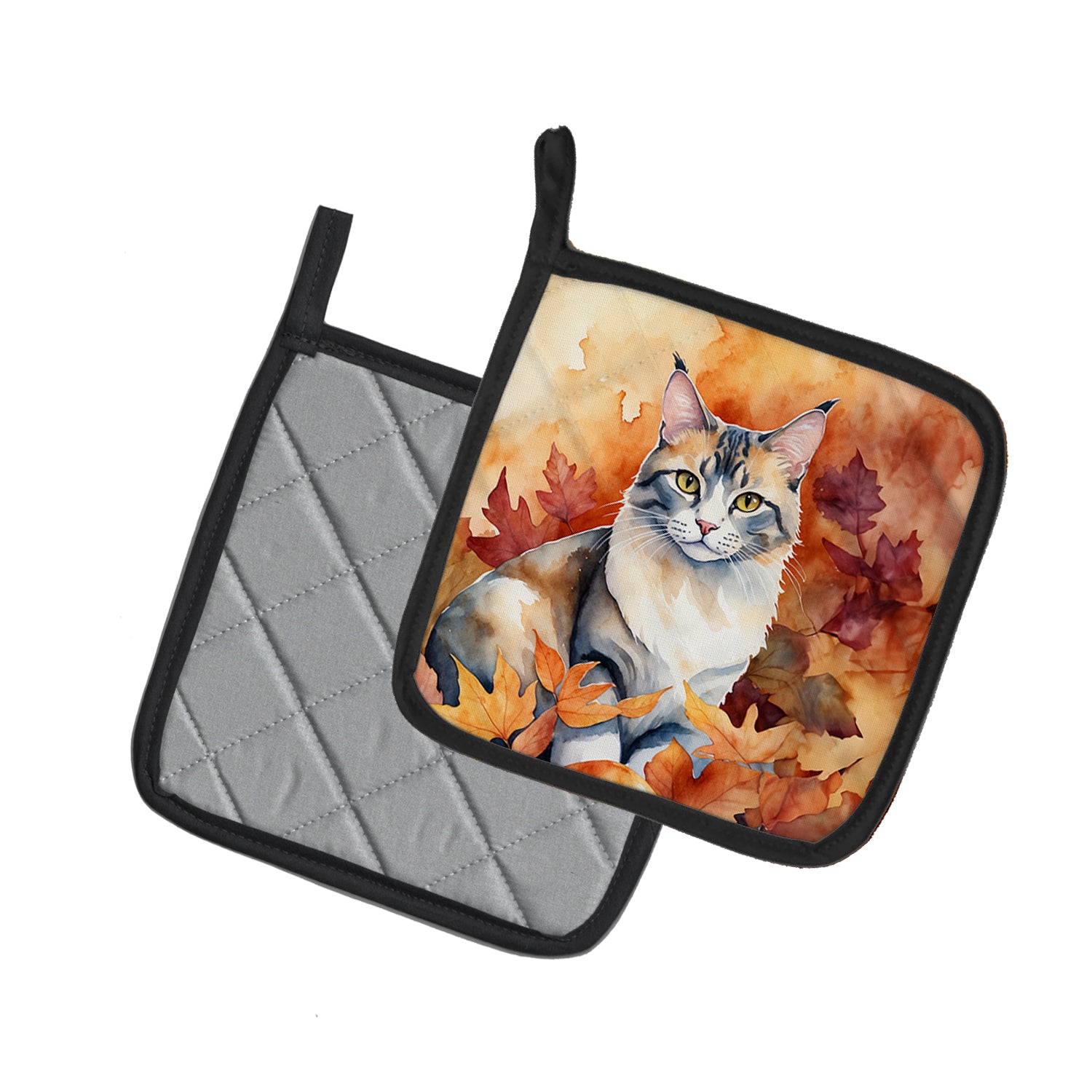 Caroline's Treasures Aphrodite Giant Cat in Fall Leaves Pot Holders - Set of 2 Decorative Kitchen Helpers | Made in the USA