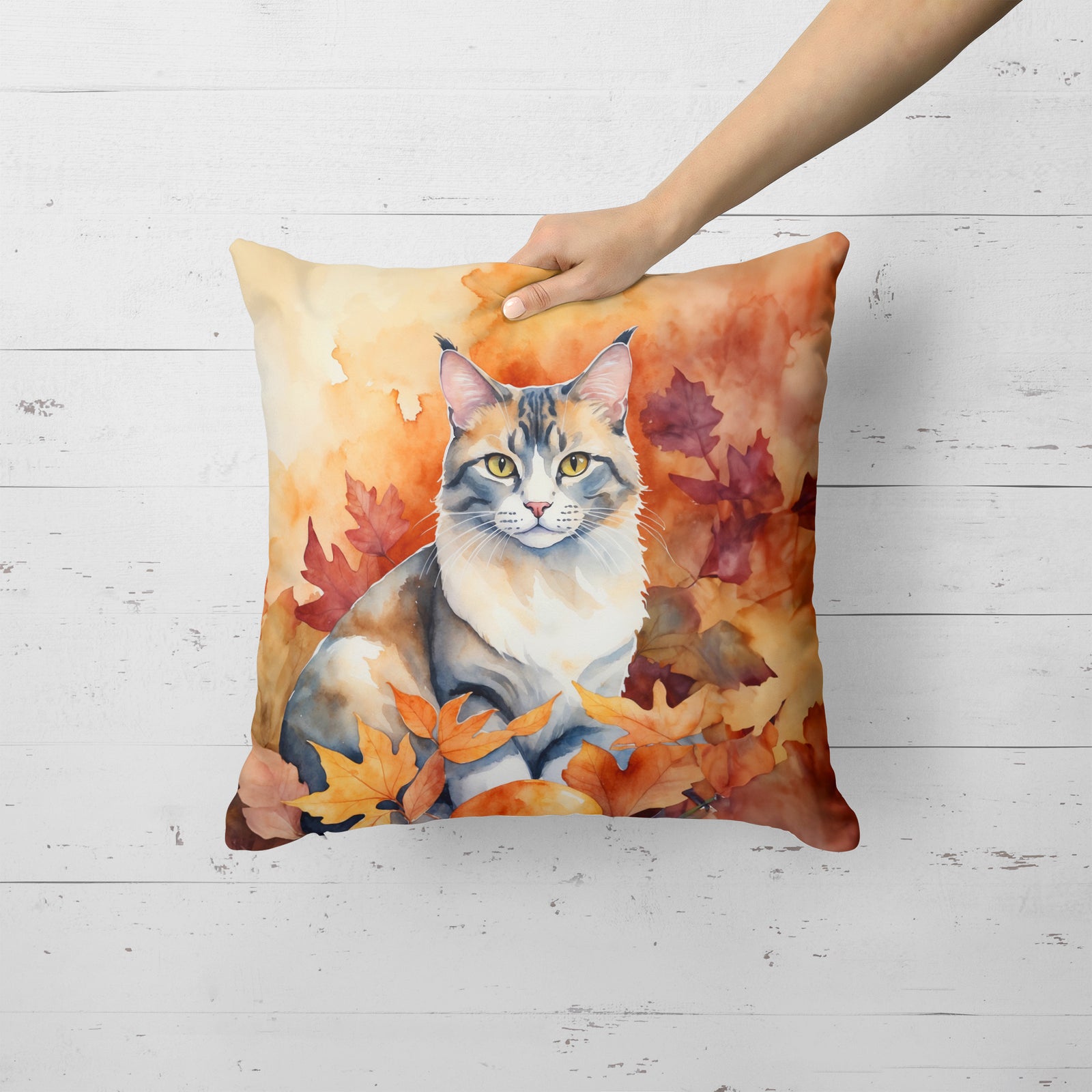 Caroline's Treasures Aphrodite Giant Cat in Fall Leaves Throw Pillow