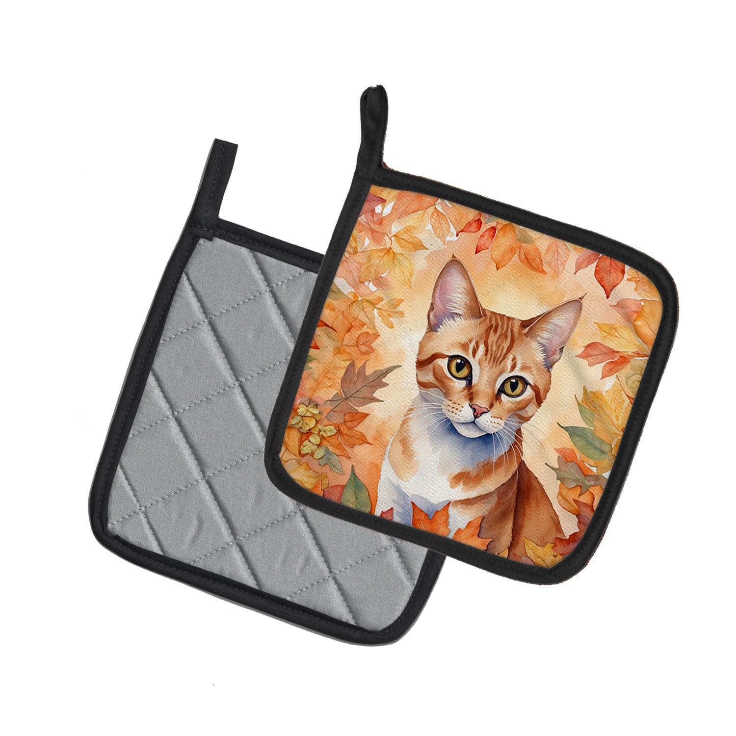 Caroline's Treasures Arabian Mau Cat in Fall Leaves Pot Holders - Set of 2 Decorative Kitchen Helpers | Made in the USA