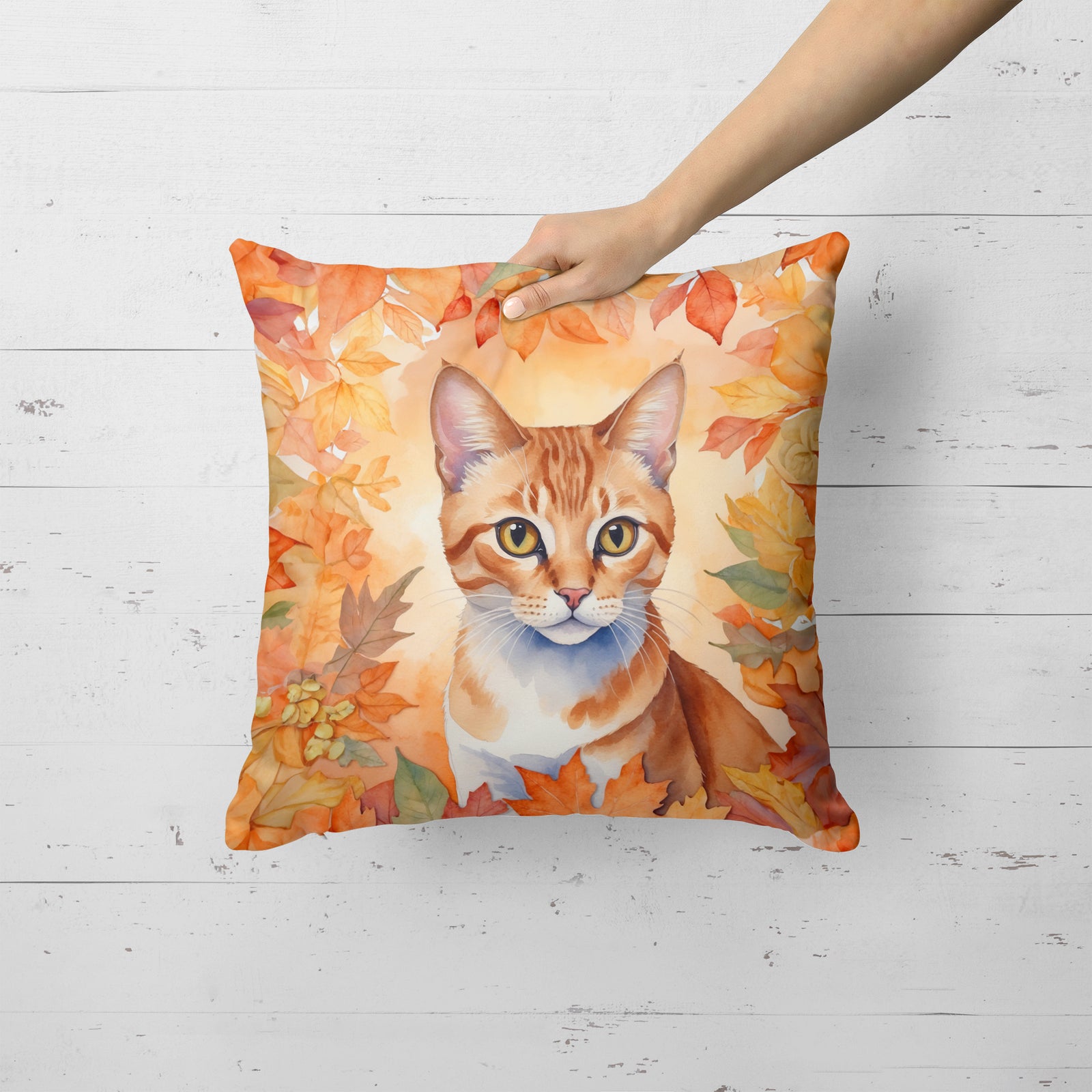Caroline's Treasures Arabian Mau Cat in Fall Leaves Throw Pillow