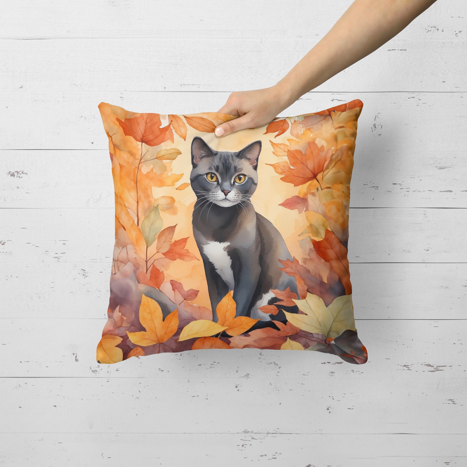Caroline's Treasures Asian Cat in Fall Leaves Throw Pillow