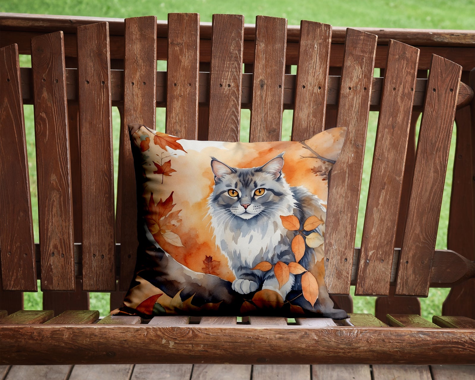 Caroline's Treasures Australian Mist Cat in Fall Leaves Throw Pillow - 14x14 Decorative Pillow – Art for Your Home & Patio