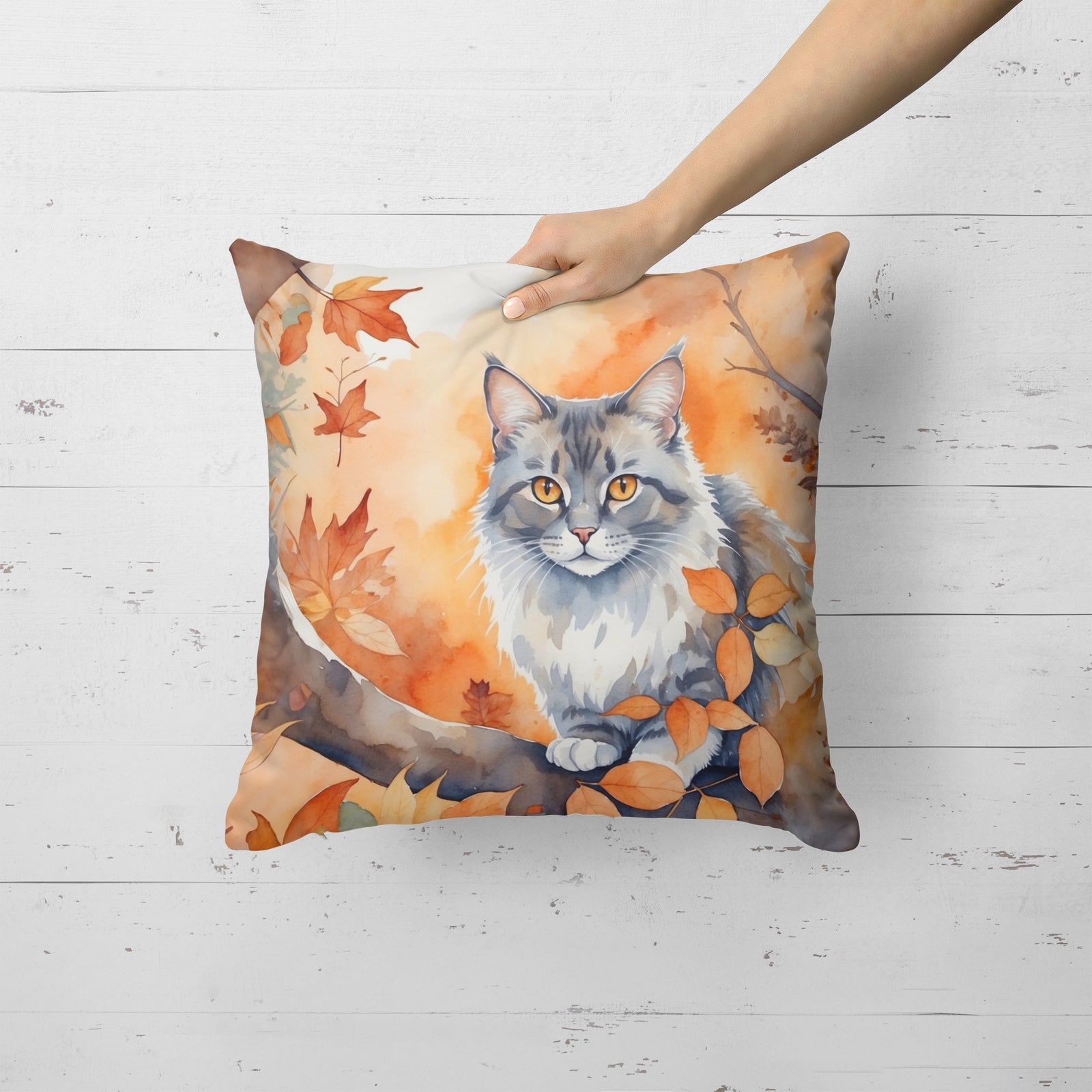 Caroline's Treasures Australian Mist Cat in Fall Leaves Throw Pillow