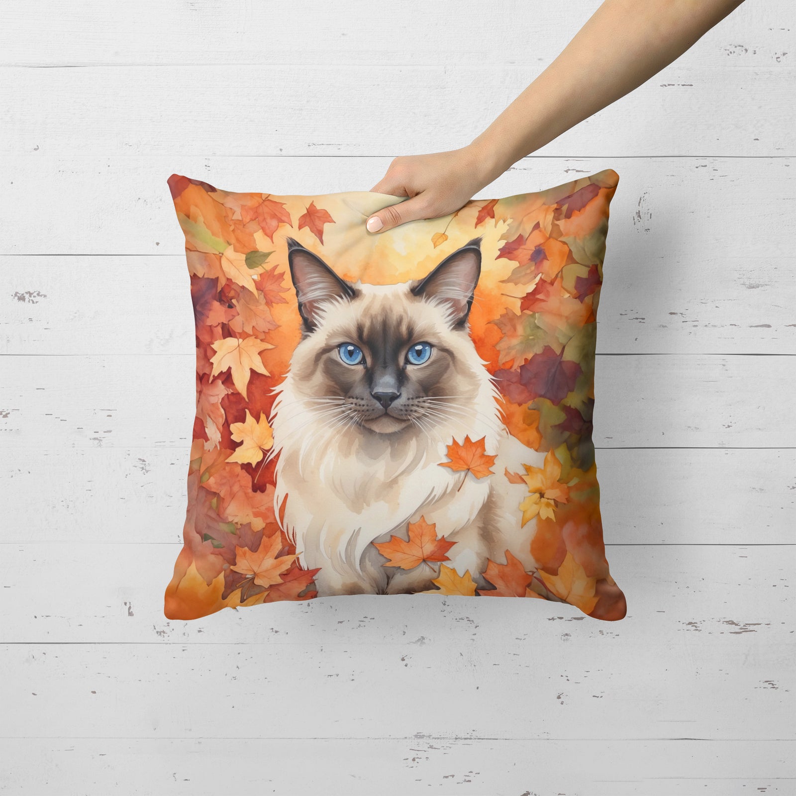 Caroline's Treasures Balinese Cat in Fall Leaves Throw Pillow