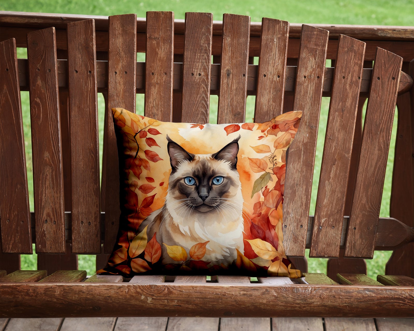 Caroline's Treasures Birman Cat in Fall Leaves Throw Pillow - 14x14 Decorative Pillow – Art for Your Home & Patio