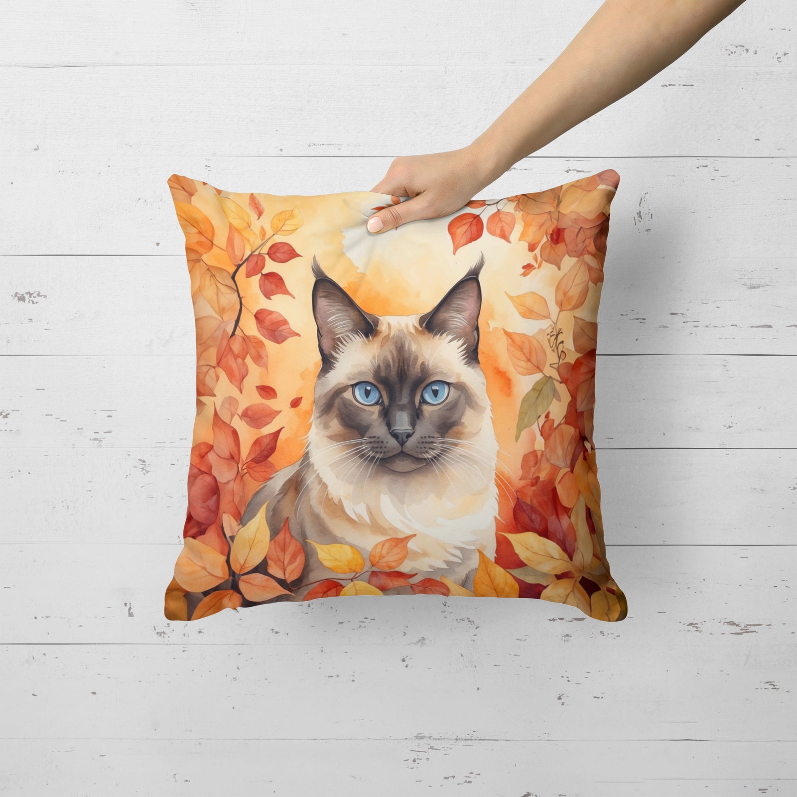 Caroline's Treasures Birman Cat in Fall Leaves Throw Pillow