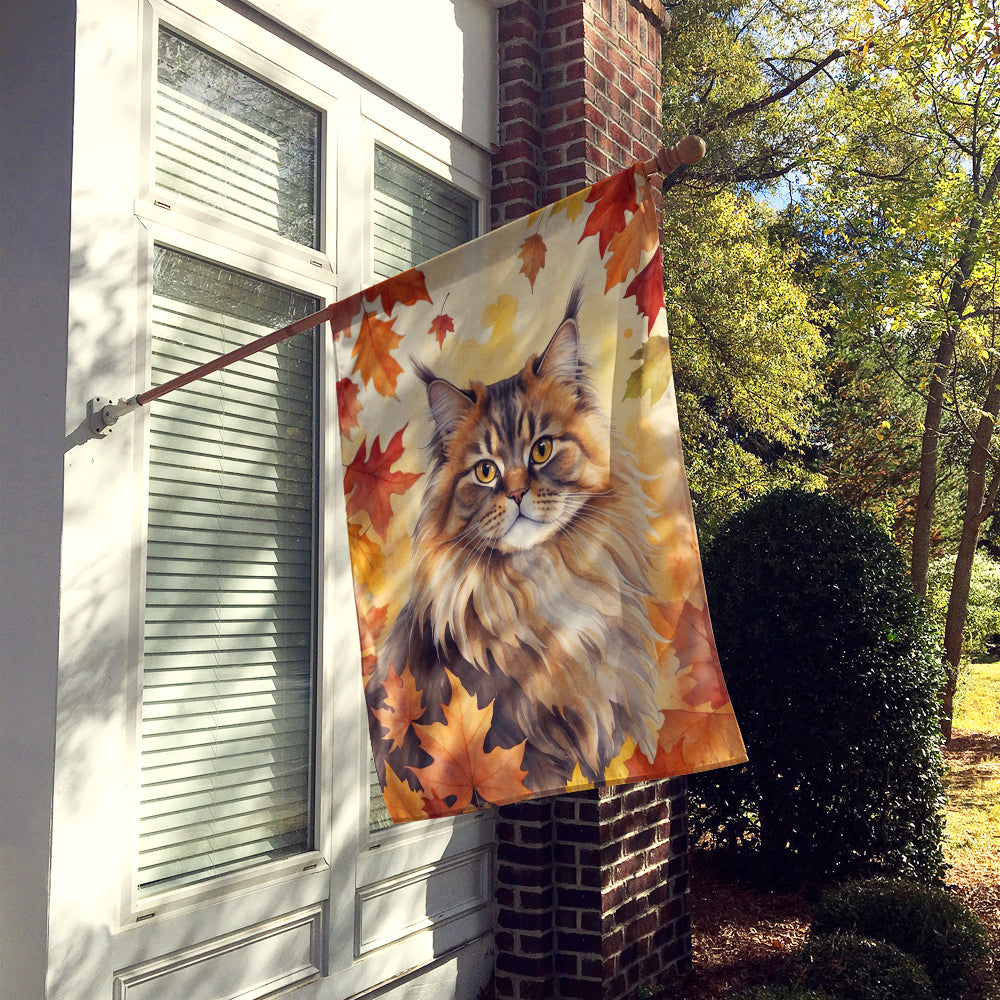 Caroline's Treasures British Longhair Cat in Fall Leaves House Flag