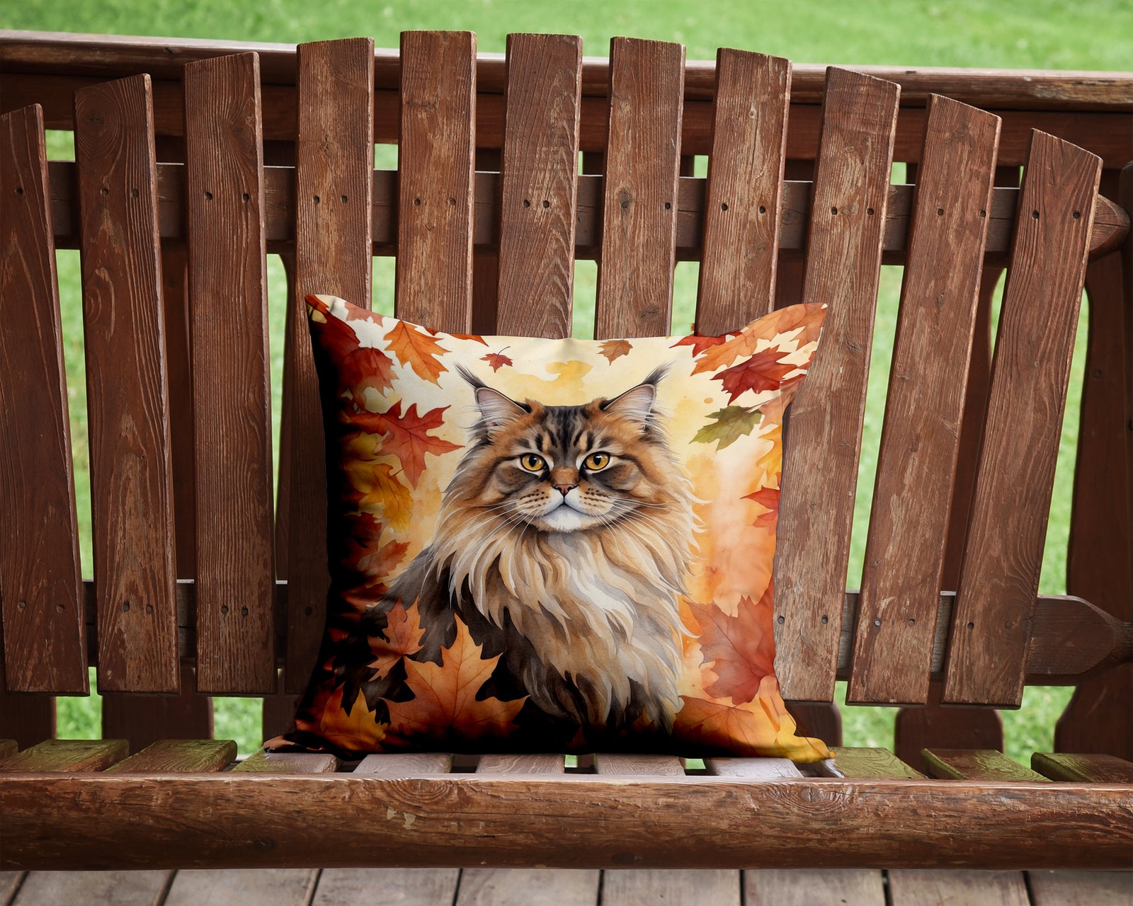 Caroline's Treasures British Longhair Cat in Fall Leaves Throw Pillow - 14x14 Decorative Pillow – Art for Your Home & Patio